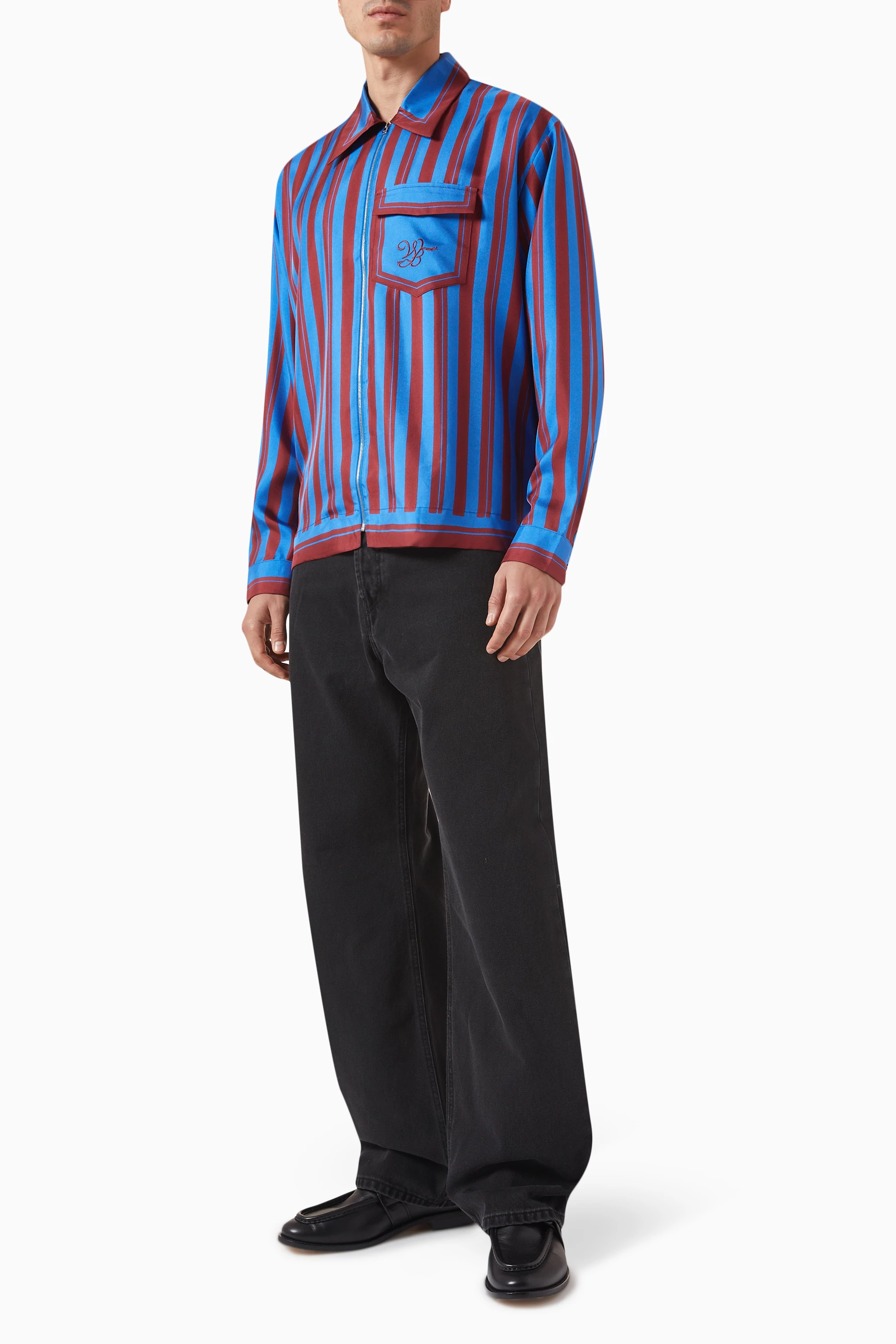 Buy Wales Bonner Multicolour Breeze Striped Zip Shirt For Men