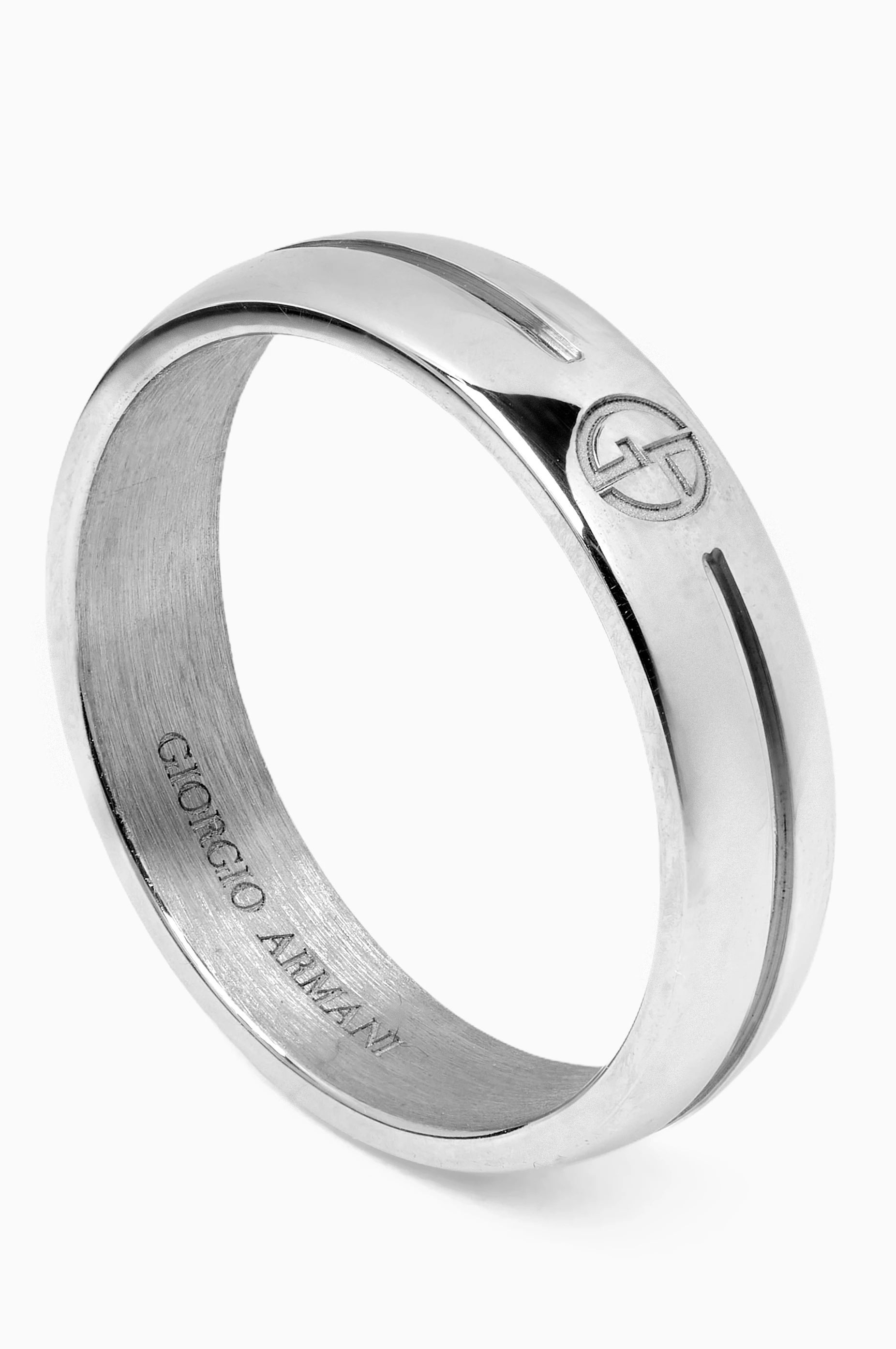 Buy Giorgio Armani Silver Engraved GA Logo Ring in Silver For Men