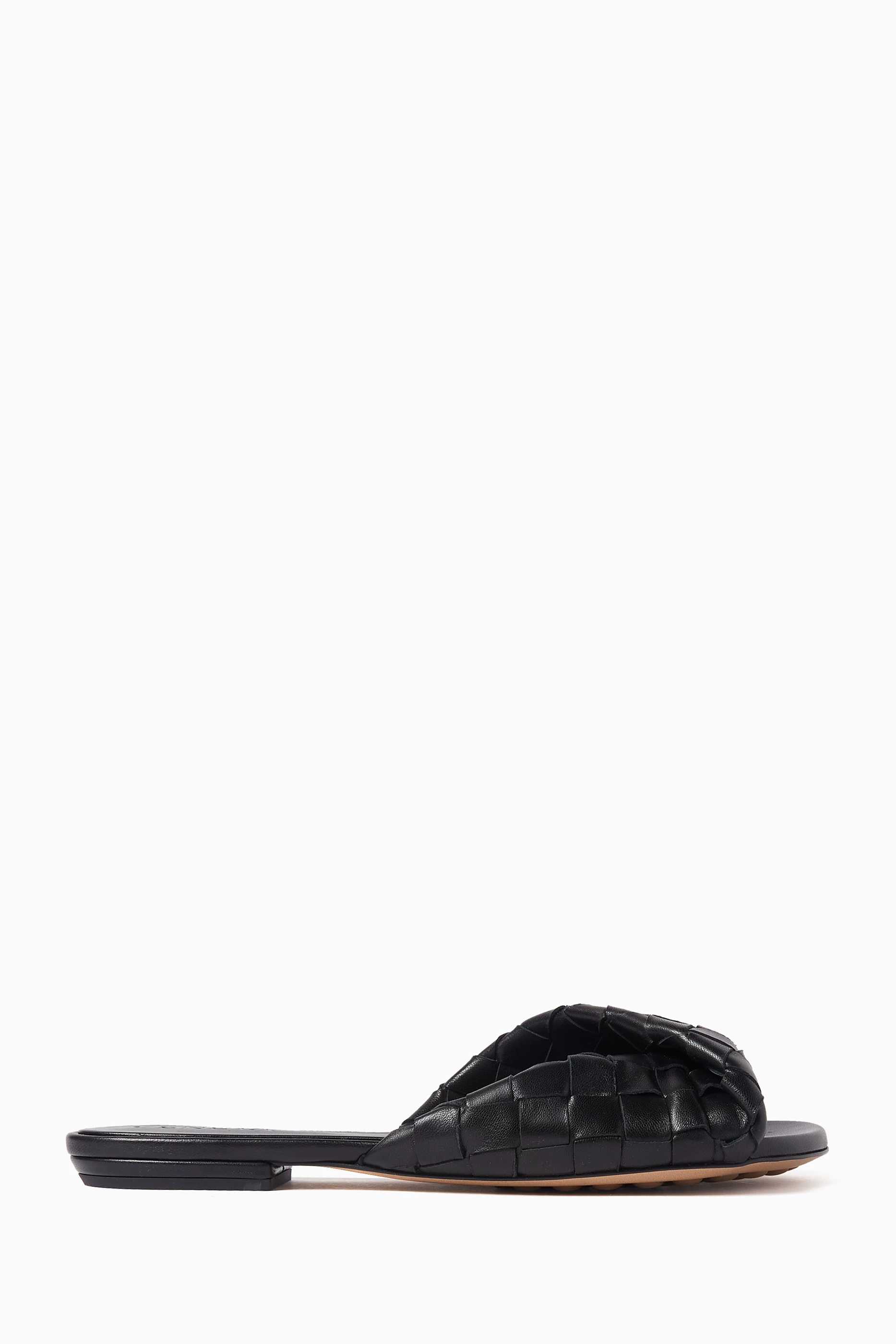 Buy Bottega Veneta Black Blink Flat Sandals in Nappa Leather