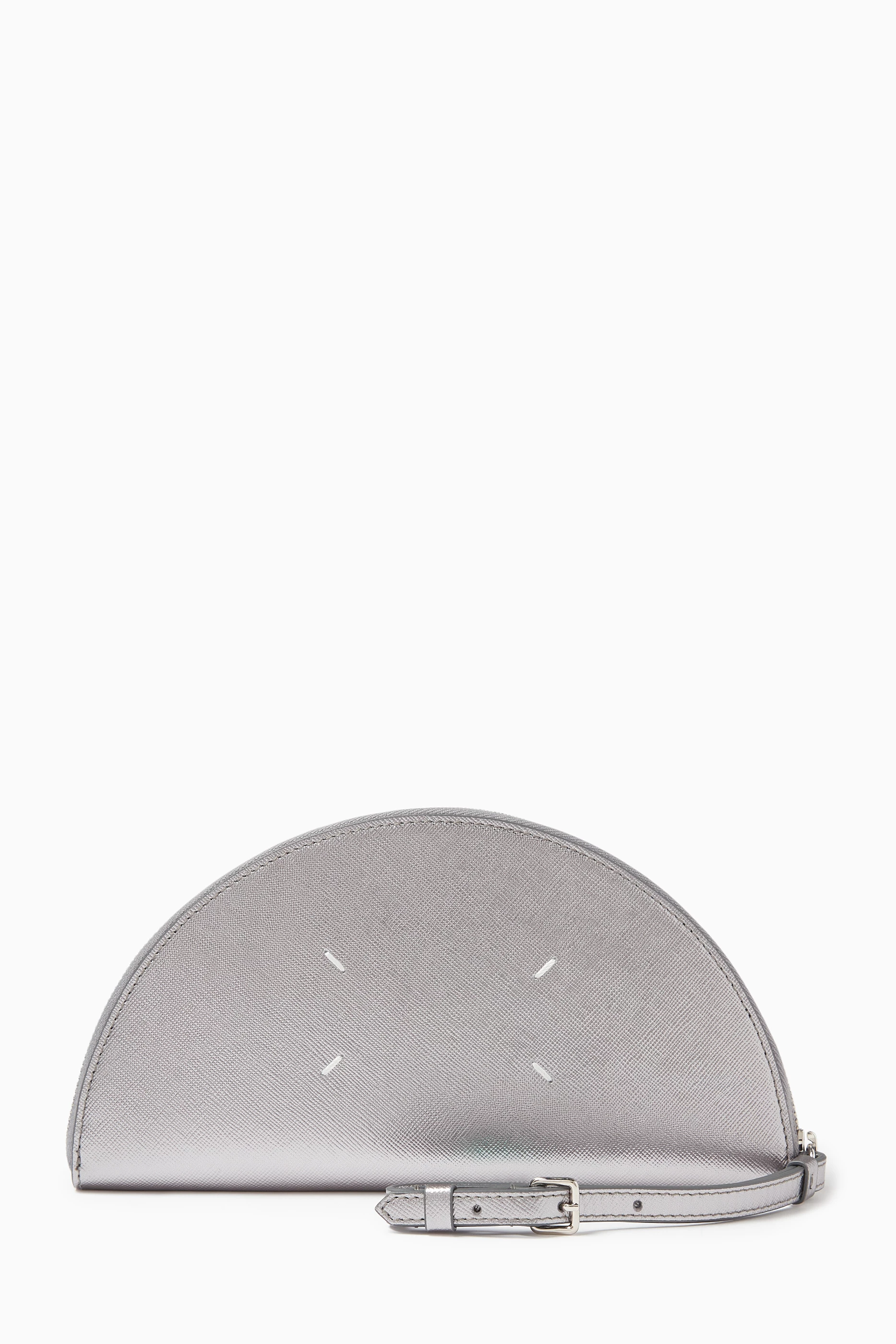 Buy Maison Margiela Grey Mini Half Moon Pouch in Metallic Saffiano