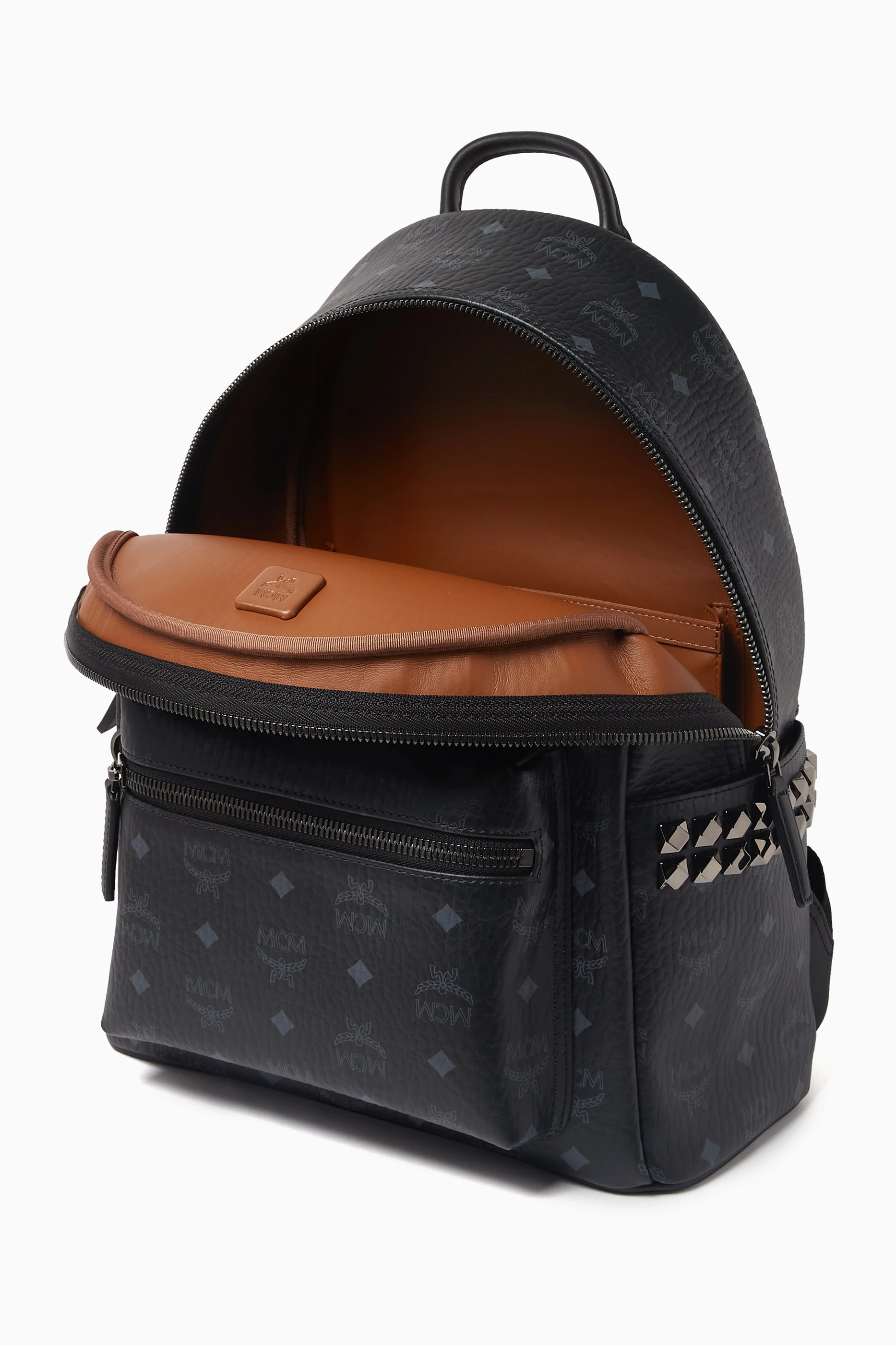 Buy MCM Black Stark Side Studs Backpack in Visetos For Men Online 