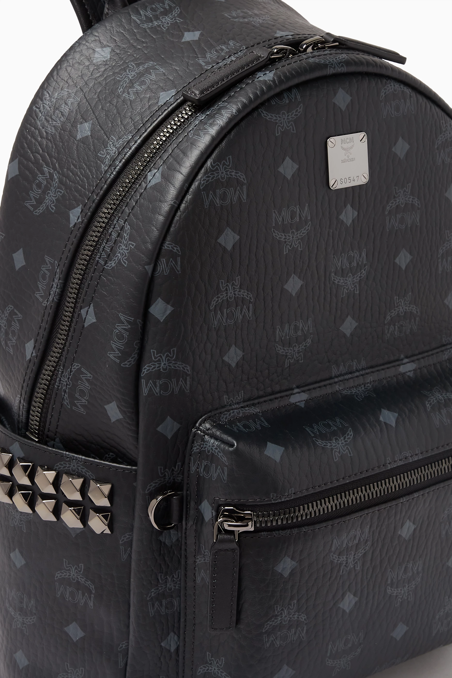 Buy MCM Black Stark Side Studs Backpack in Visetos For Men Online 