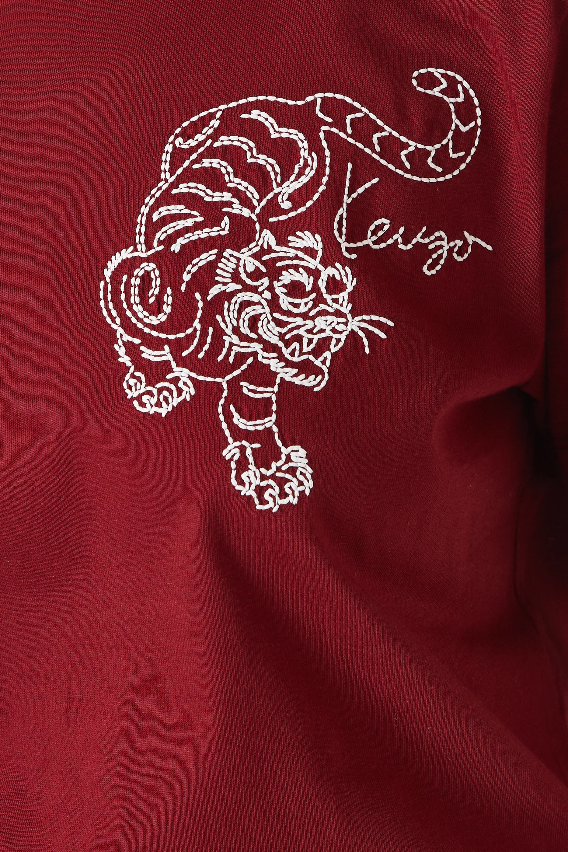 Buy KENZO Burgundy Kenzo Star Tiger Embroidered Loose T shirt in Cotton For Women Online Ounass Saudi