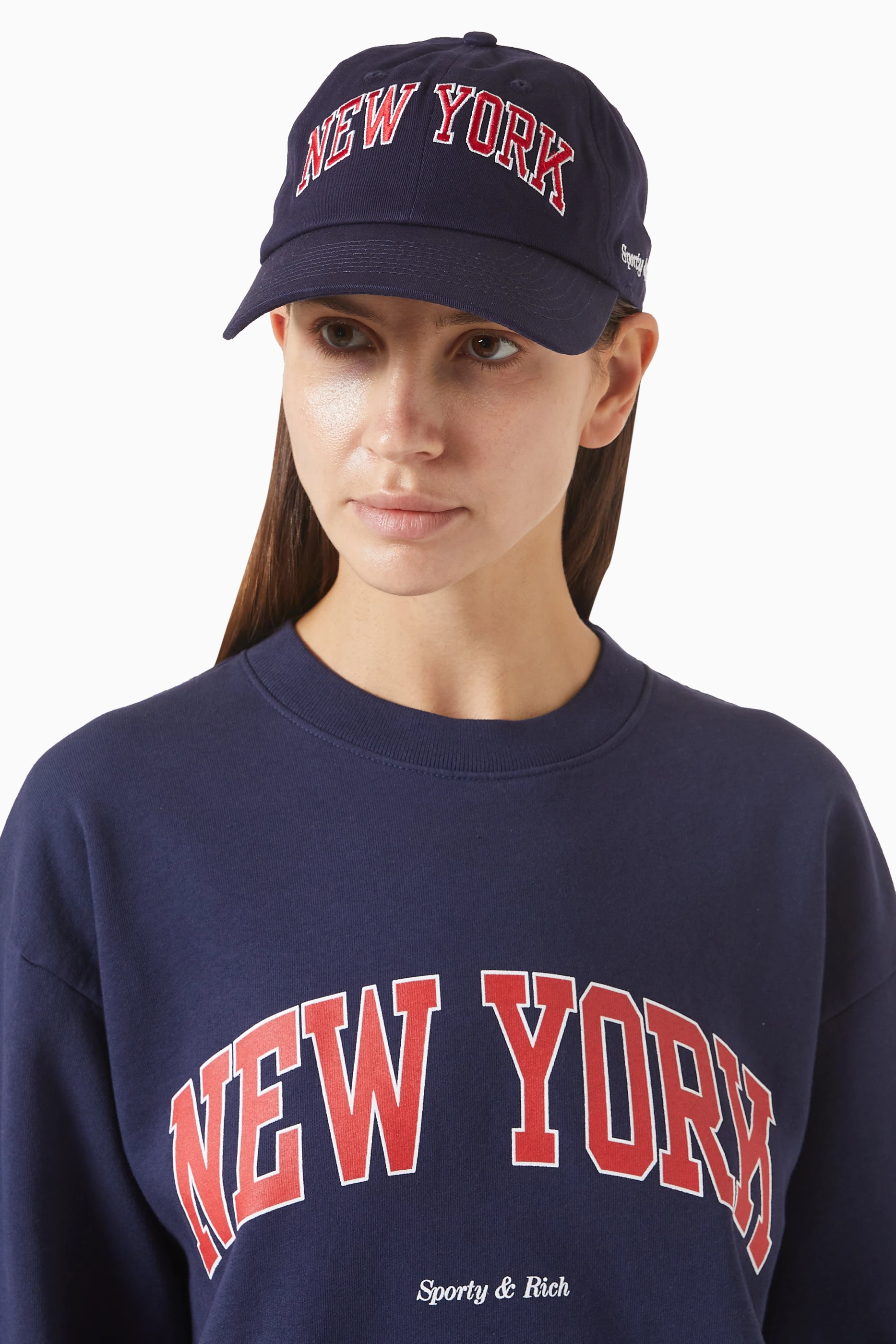 Sporty & Rich New York Ivy Hat Navy/Ruby キャップ コットン Buy Sporty & Rich Blue New York Ivy Cap in Cotton Twill For
