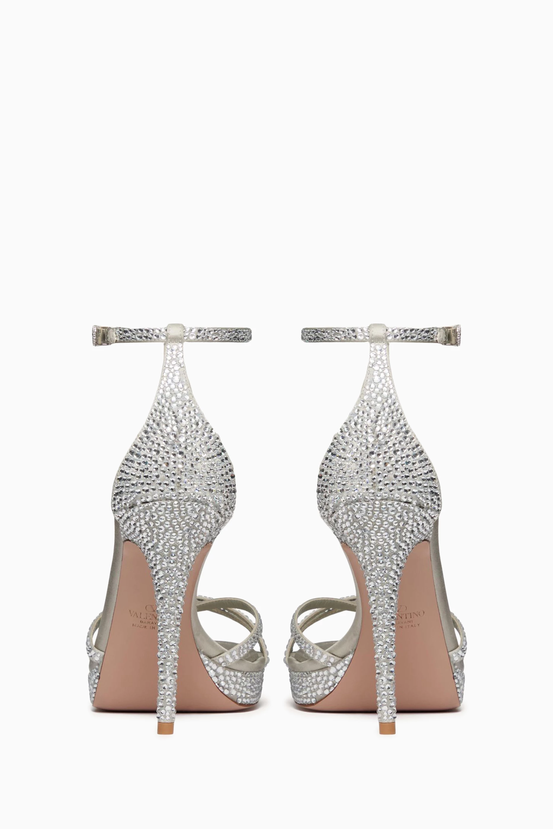 Buy Valentino Garavani Grey Evening Glam 120 Crystal embellished Platform Sandals in Satin For Women Online Ounass Saudi