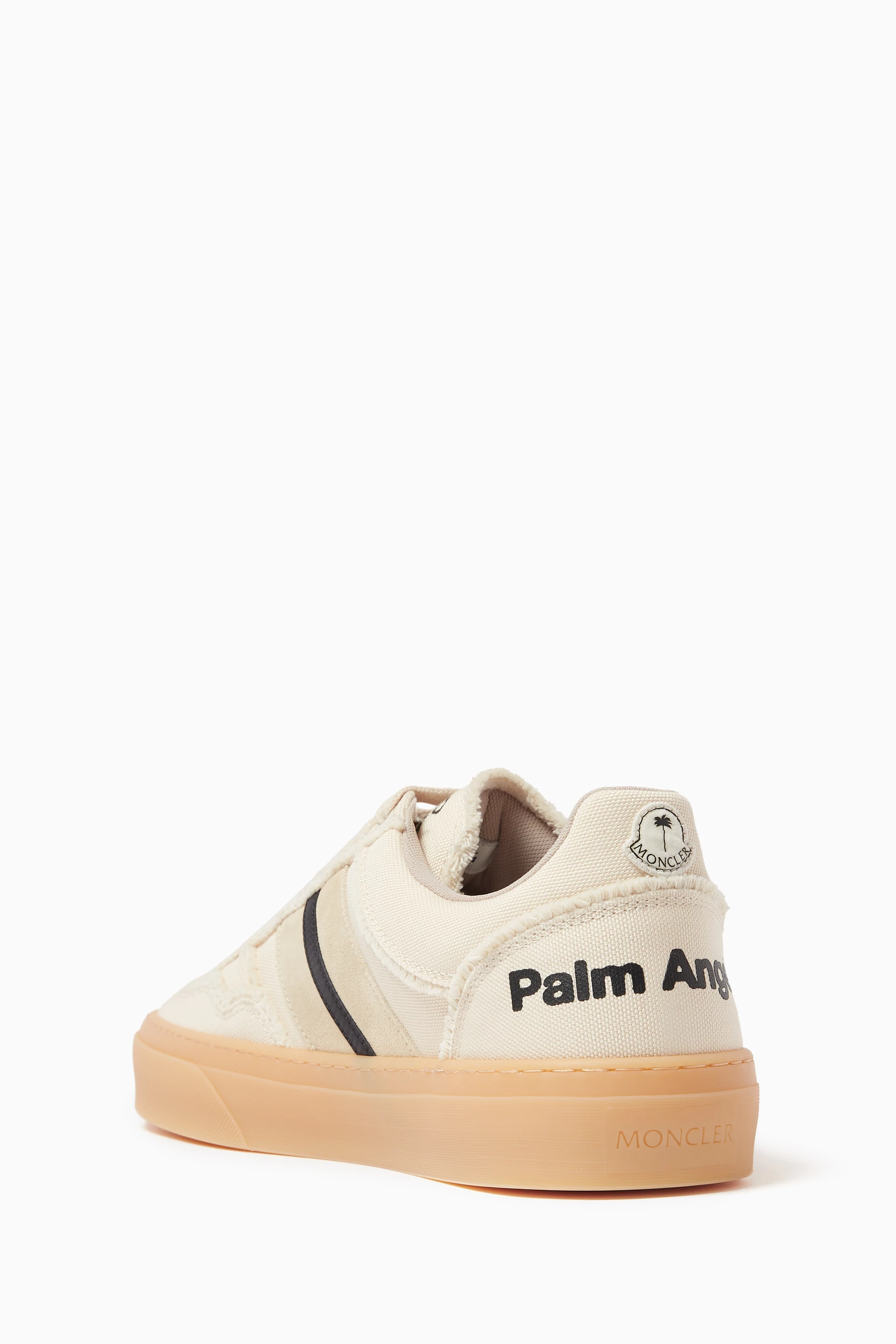 スニーカー Moncler x Palm Angels Monaco2 Canvas & Suede Sneakers Ivory White & Blue Moncler x Palm Angels Monaco2 Canvas