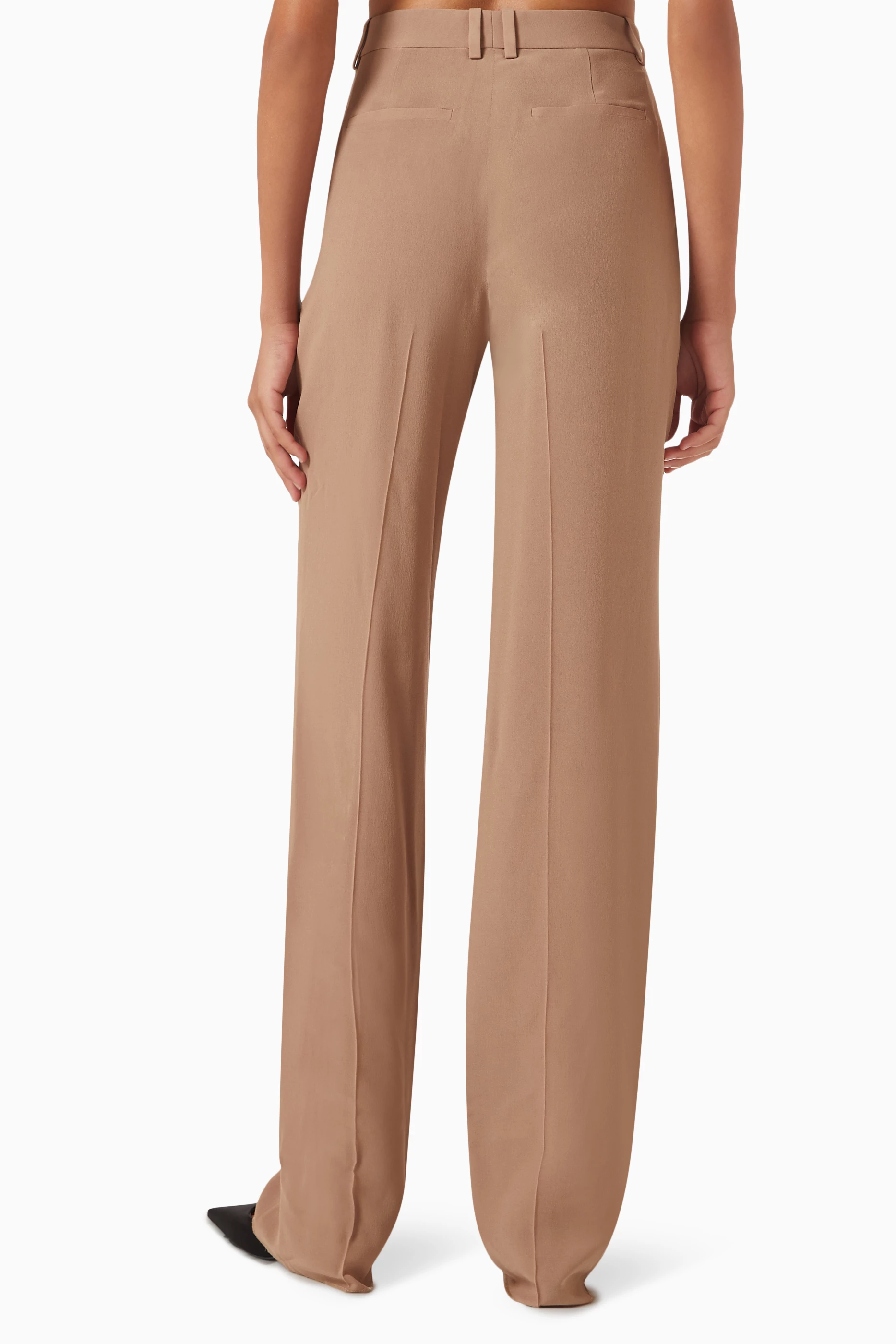 パンツ SAINT LAURENT Women Straight Pants 824389 BEIGE SAINT LAURENT Silk-georgette straight-leg pants | NET-A-PORTER