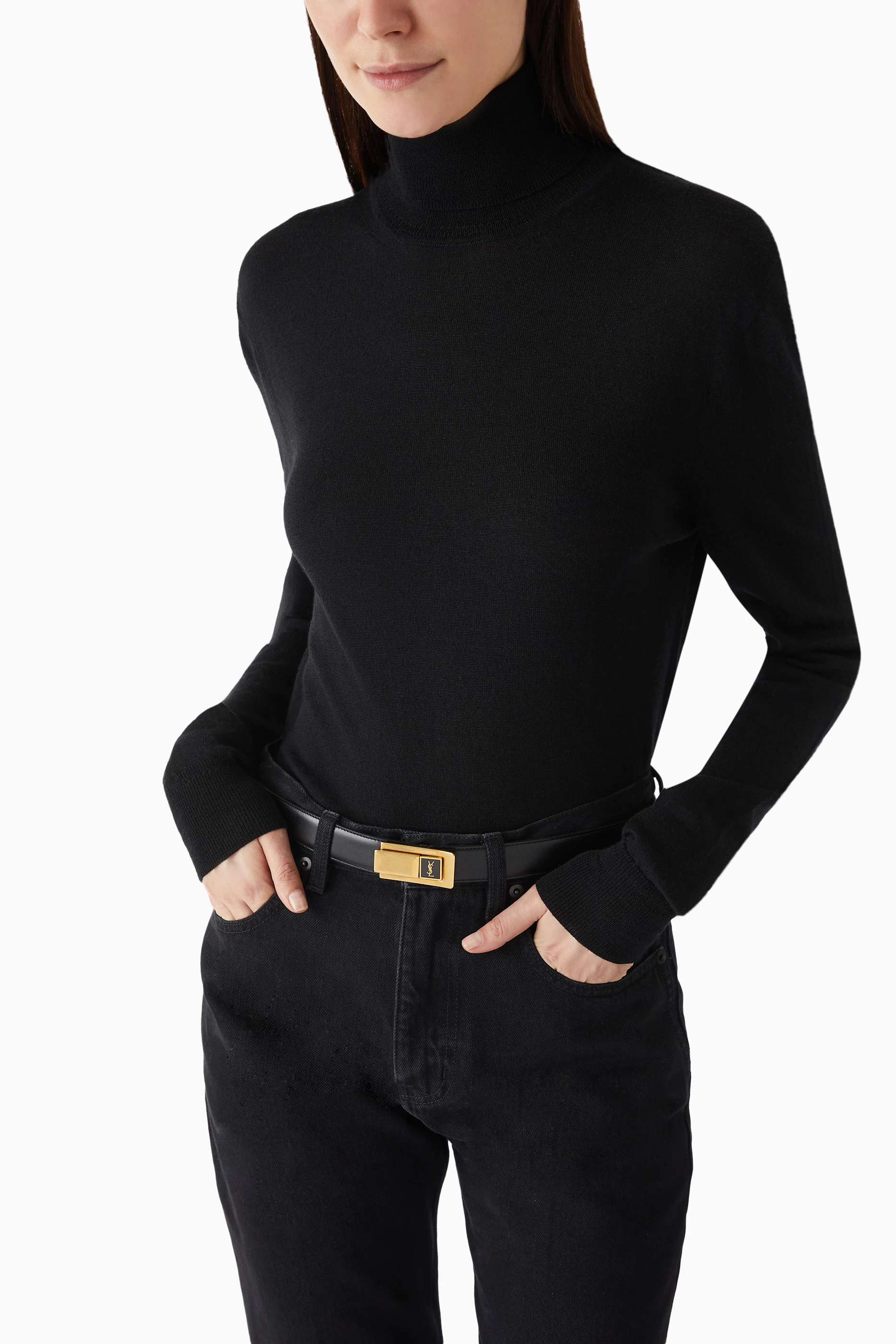 Buy SAINT LAURENT Black Charniere Buckle Belt in Smooth