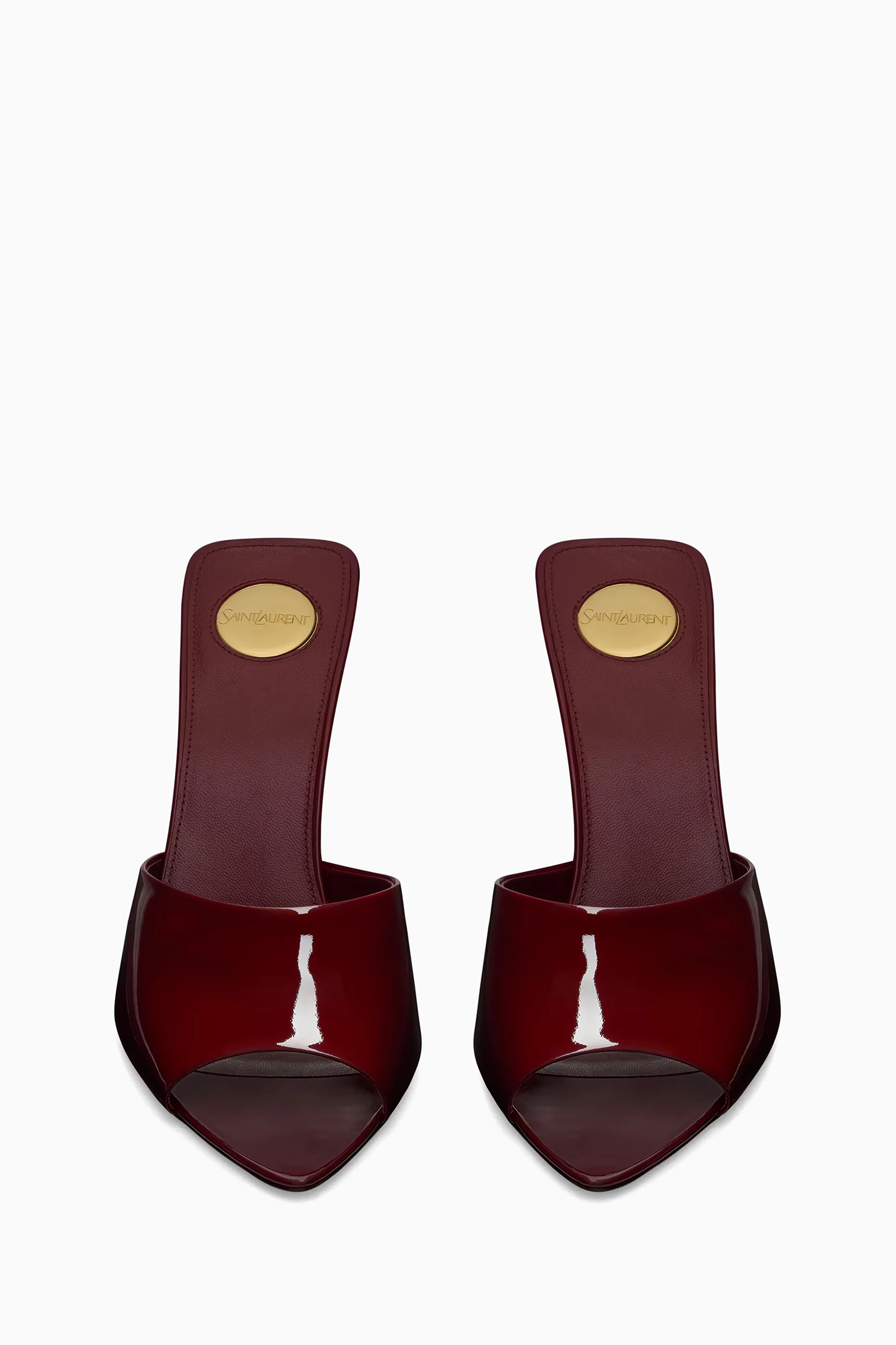 Buy SAINT LAURENT Red Romy 90 Mule Sandals in Patent Leather For