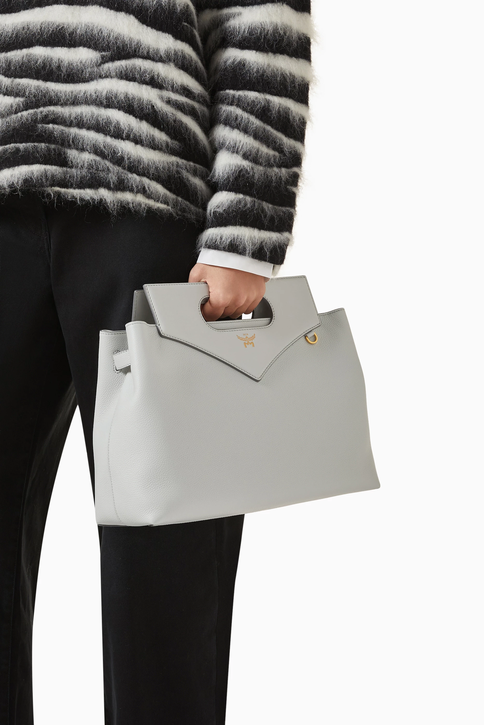 Buy MCM Grey Soft Diamond Tote Bag in Embossed Leather For Women