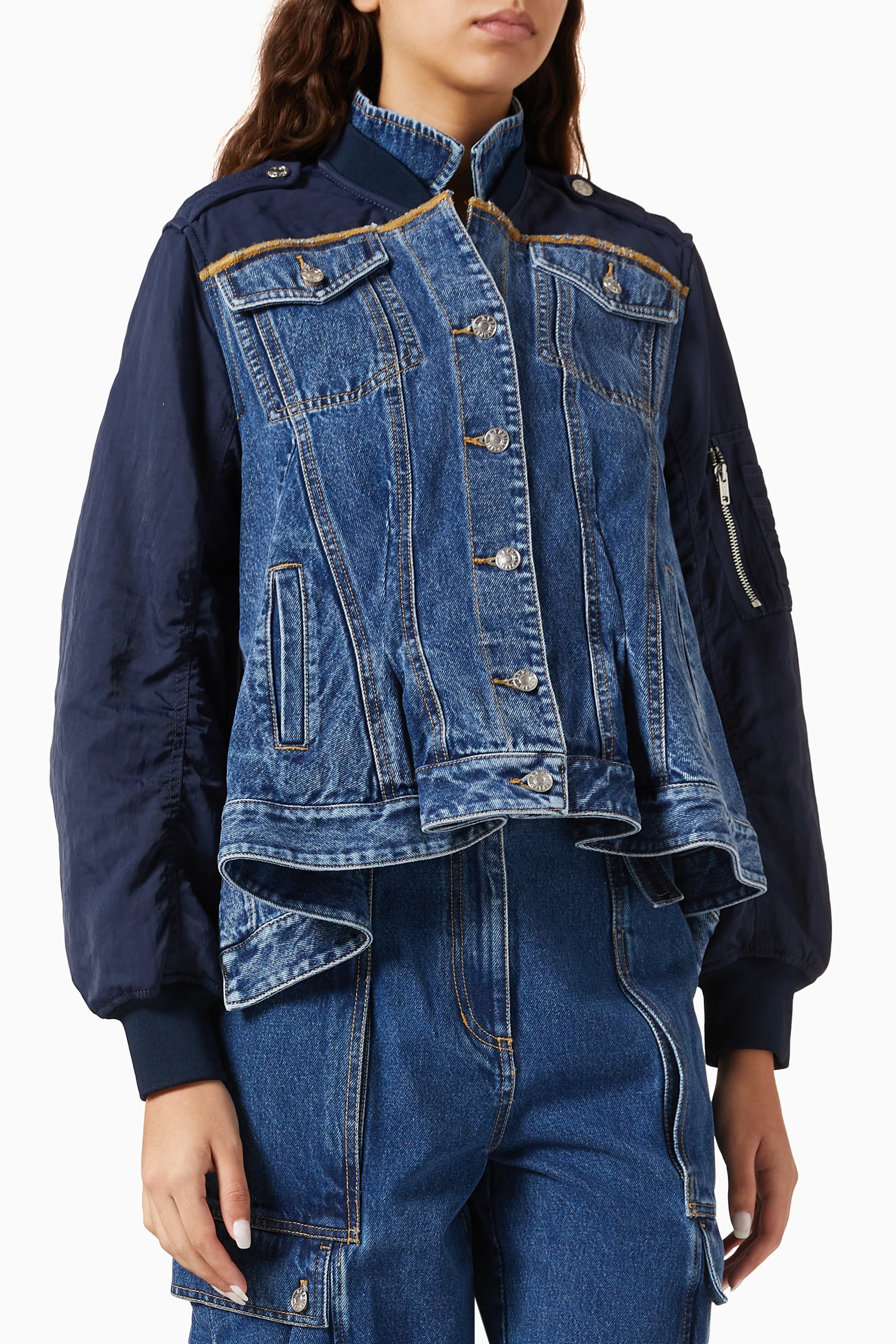 【3.1 Phillip Lim】Flounce Hybrid Denim Top Hybrid Denim Trench – 3.1 Phillip Lim