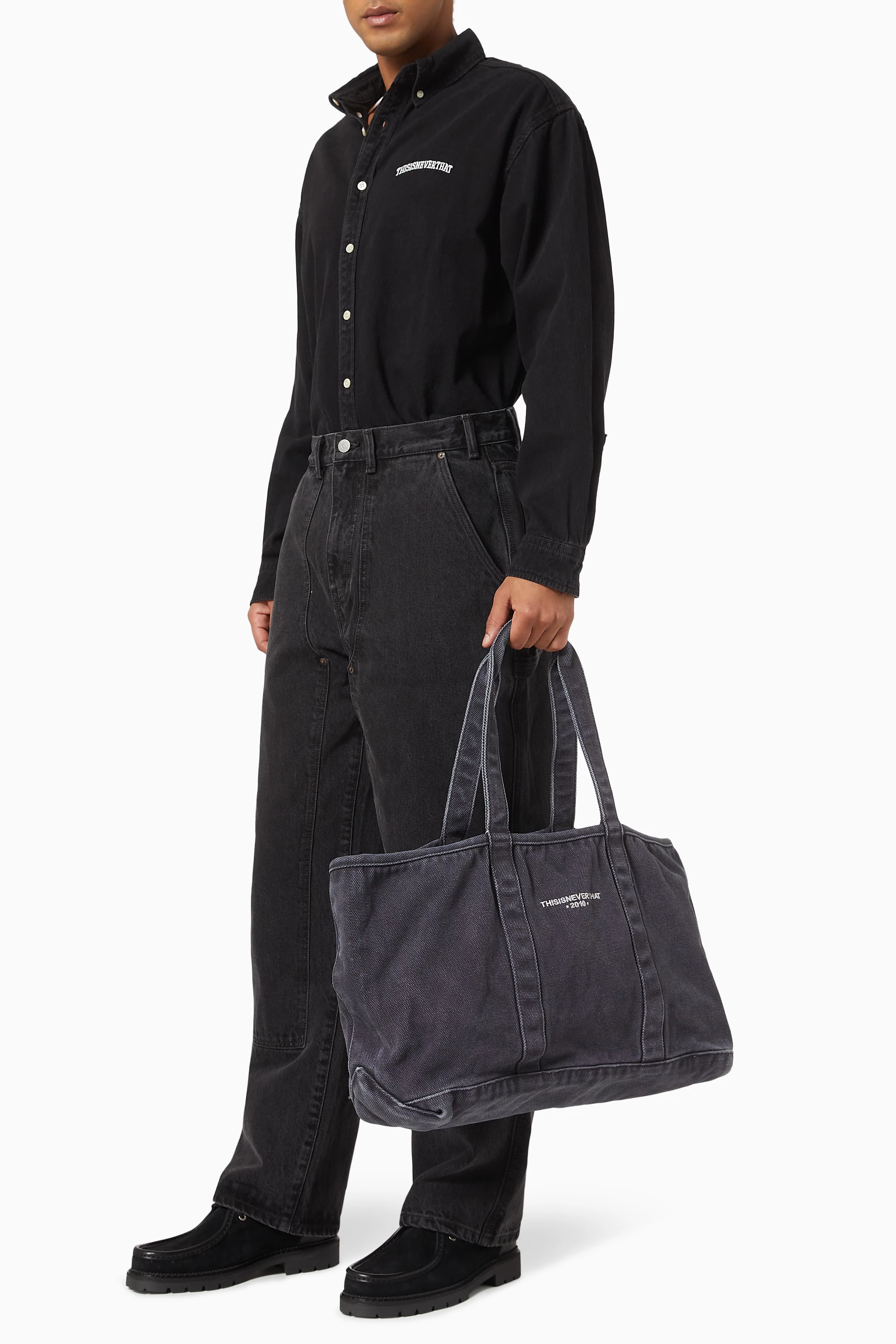 Buy thisisneverthat Grey Washed Tote Bag in Canvas For Men Online