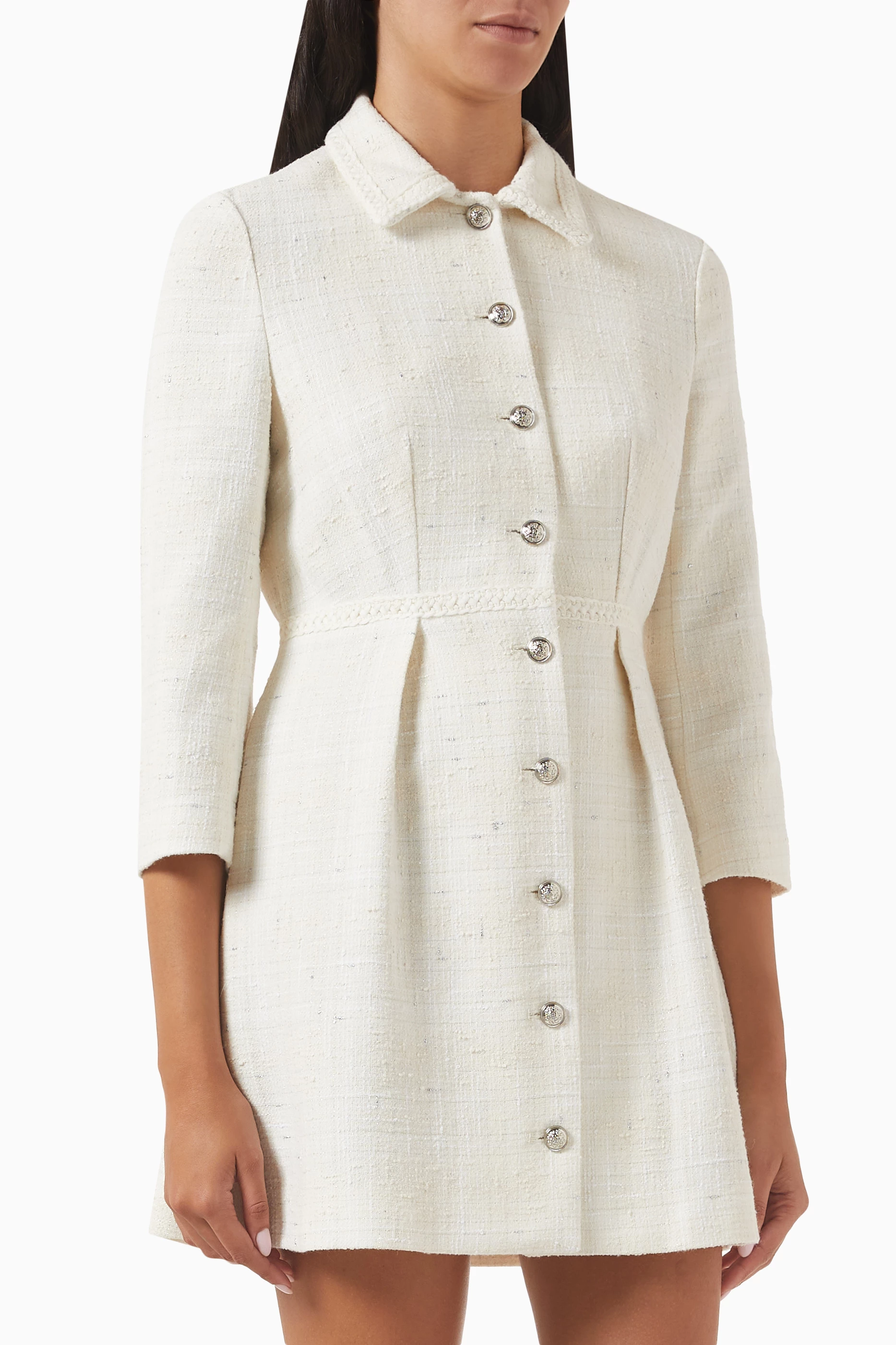 Buy Maje White Button up Mini Dress in Tweed For Women Online Ounass Saudi