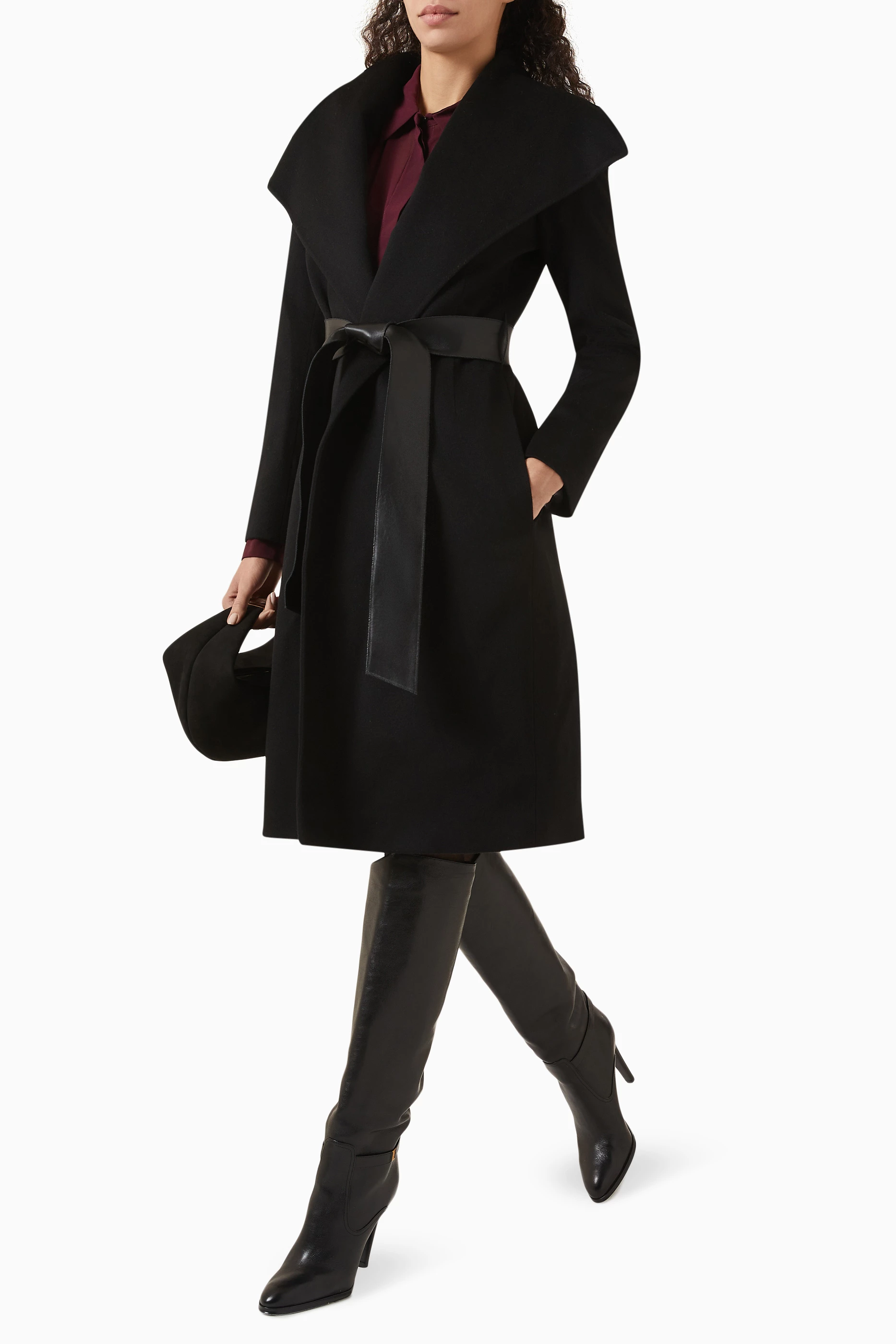 Buy Fleurette Black Wynn Belted Wrap Coat in Wool For Women Online Ounass Saudi
