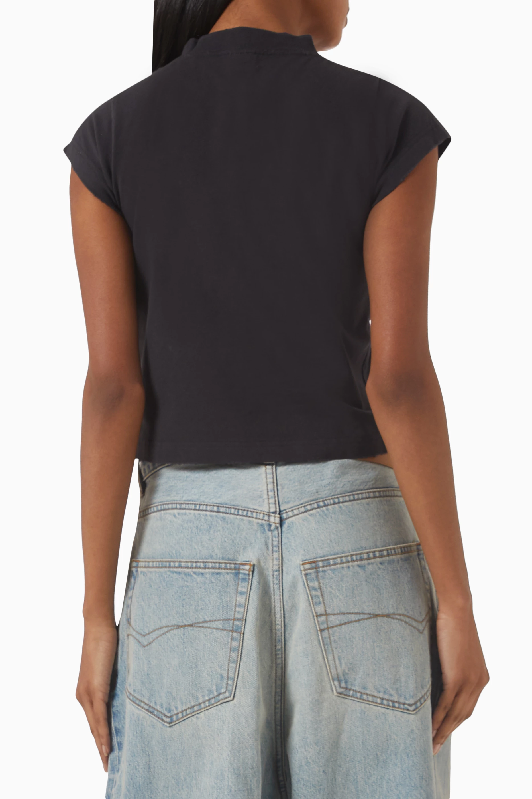 Buy Balenciaga Black Ciao Bello Shrunk T-shirt in Cotton For