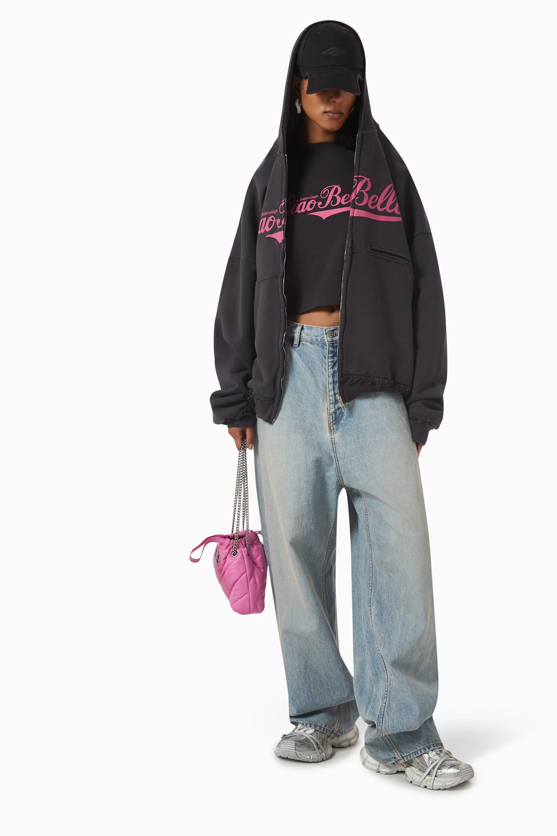 Buy Balenciaga Black Ciao Bello Shrunk T-shirt in Cotton For