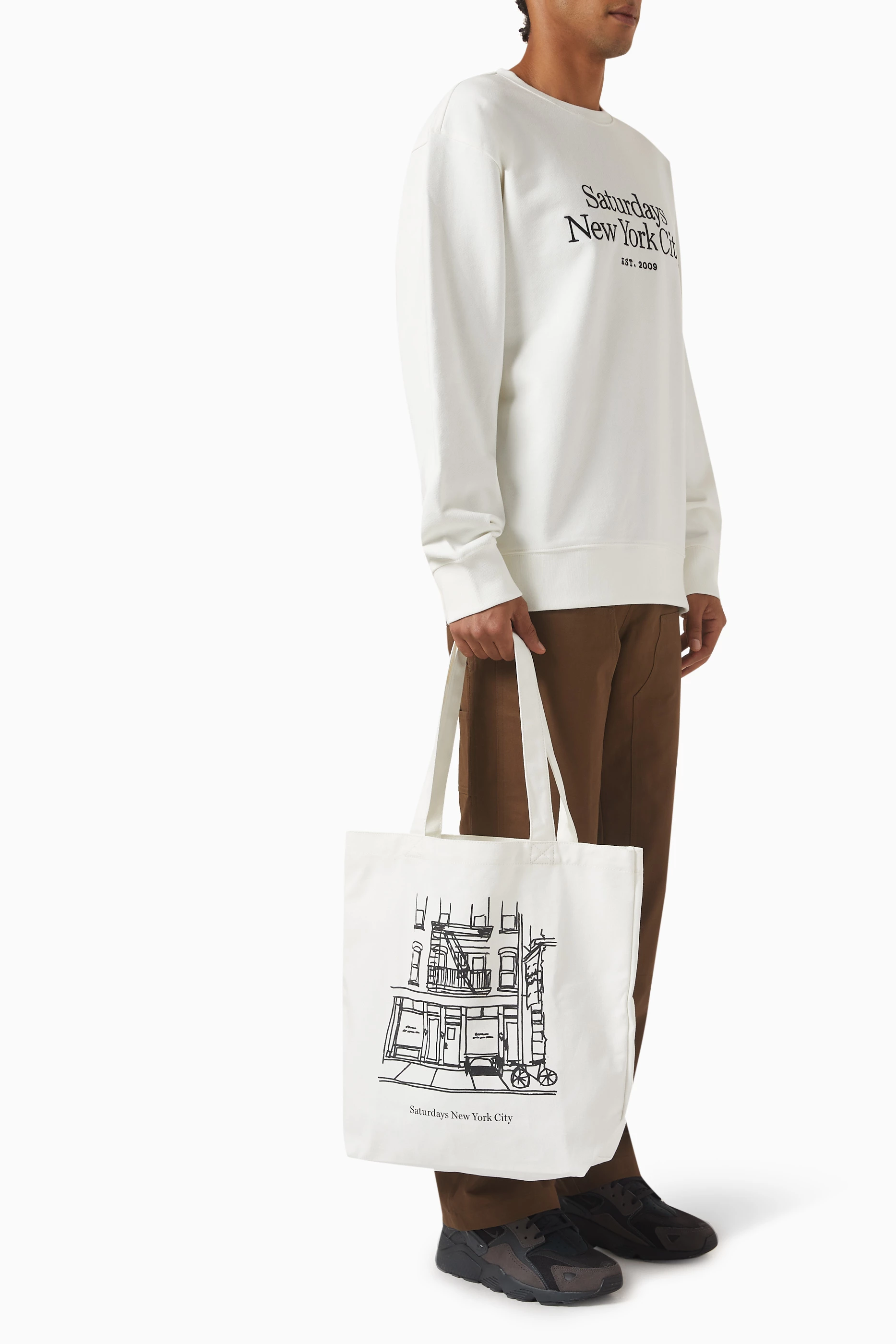Buy Saturdays NYC White Cafe Sketch Tote Bag in Canvas For Men Online Ounass Saudi