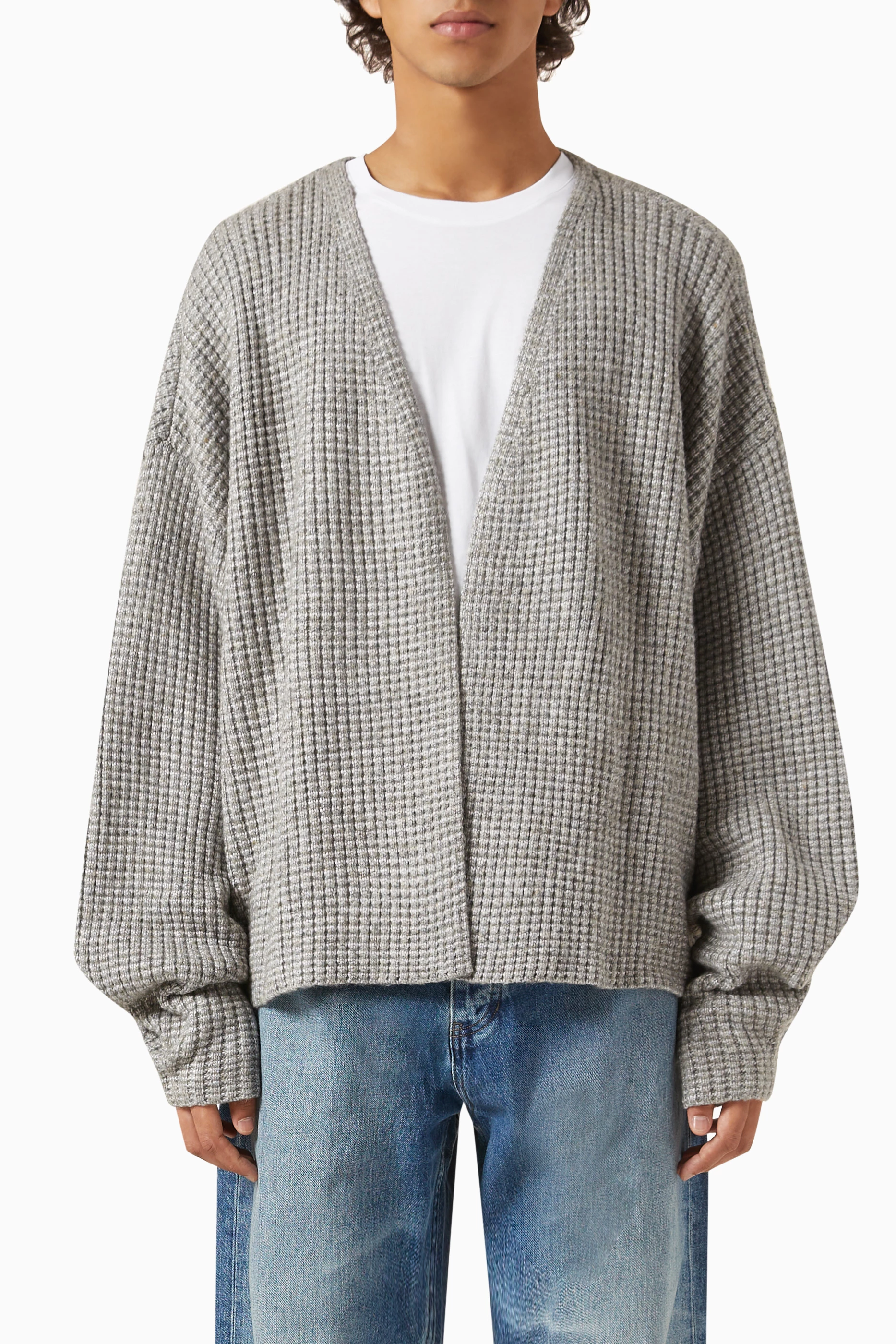 Buy Fear of God Essentials Grey Waffle-knit Cardigan For Men