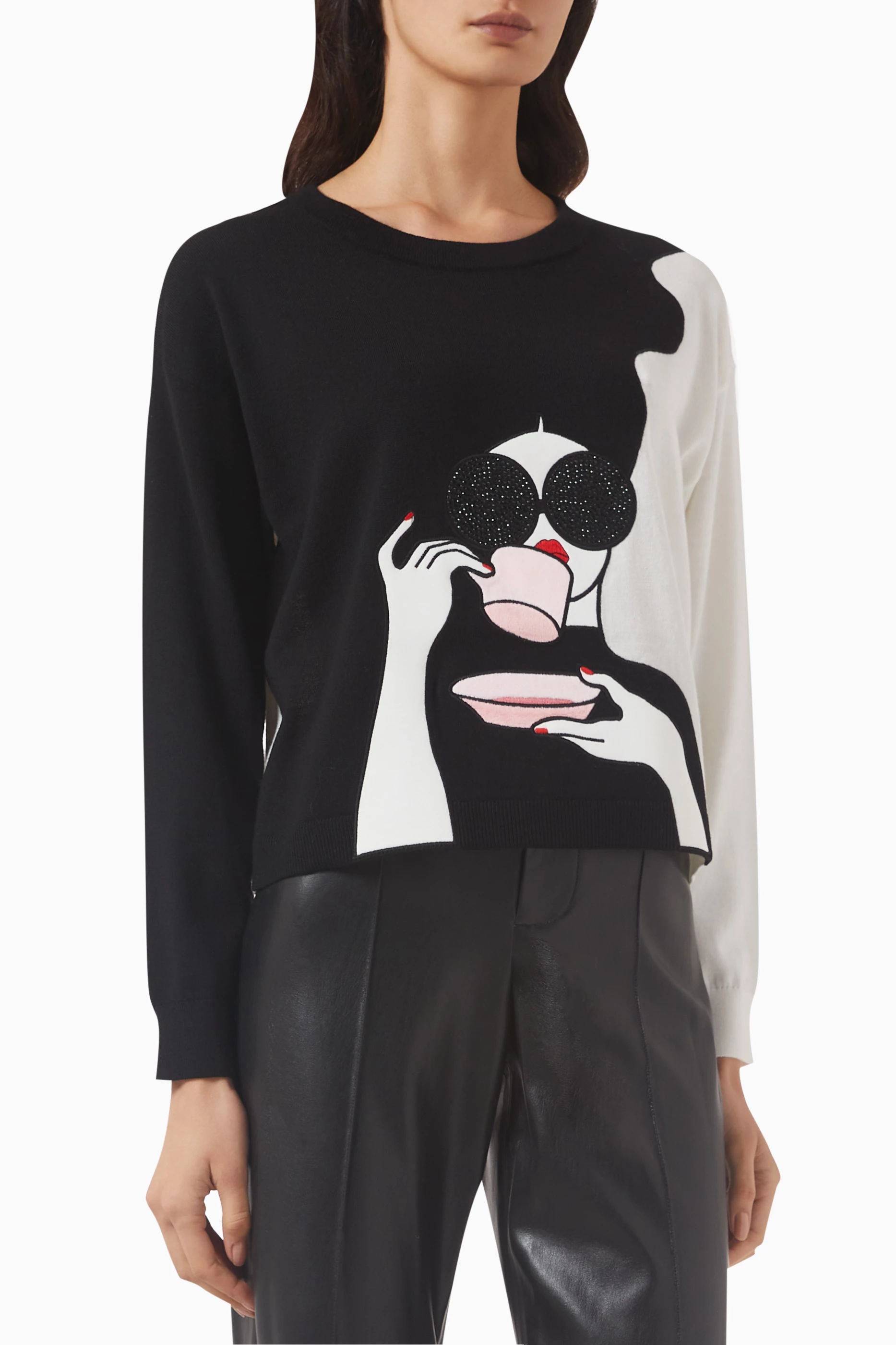 Buy Alice Olivia Black Gleeson Surrealist Stace Face Sweater For Women Online Ounass Saudi