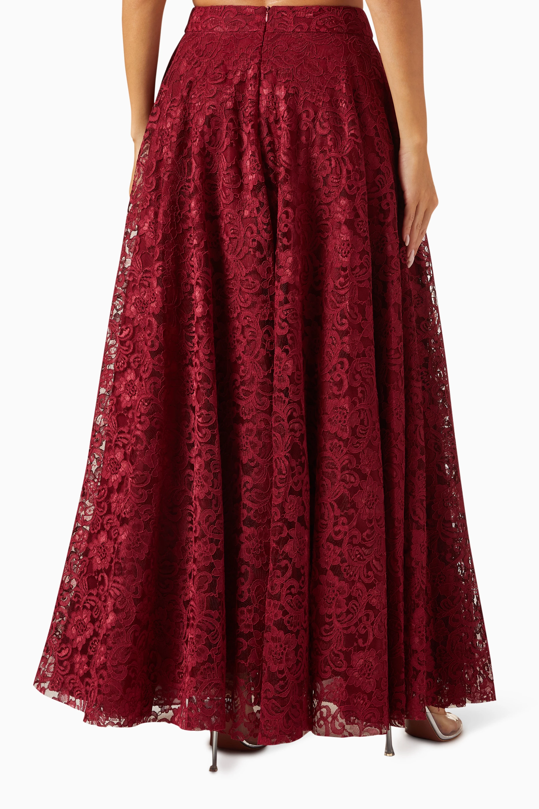 Buy Mimya Red Maxi Skirt in Lace For Women Online Ounass Saudi
