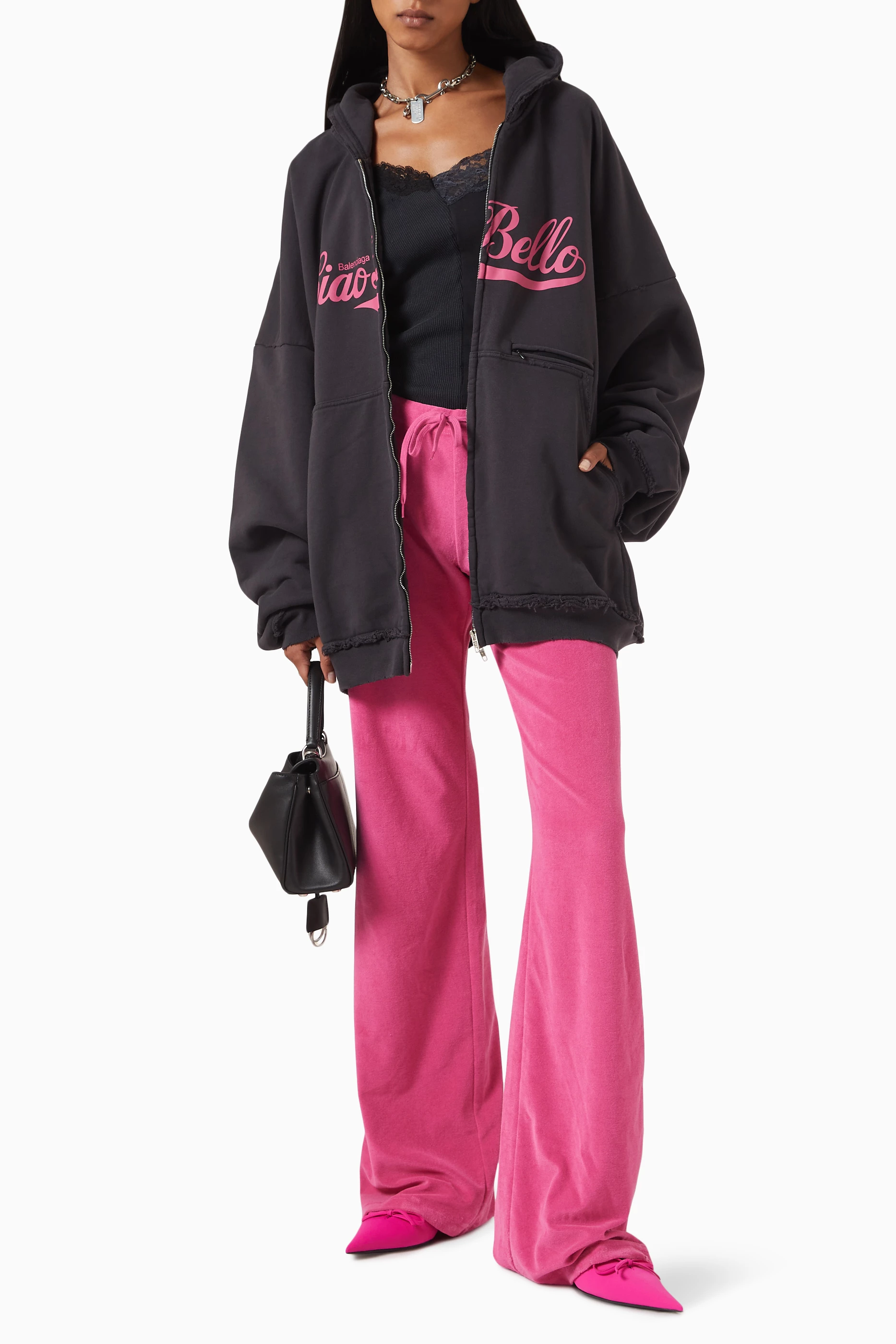 Buy Balenciaga Black Ciao Bello Large Fit Hoodie in Fleece For 
