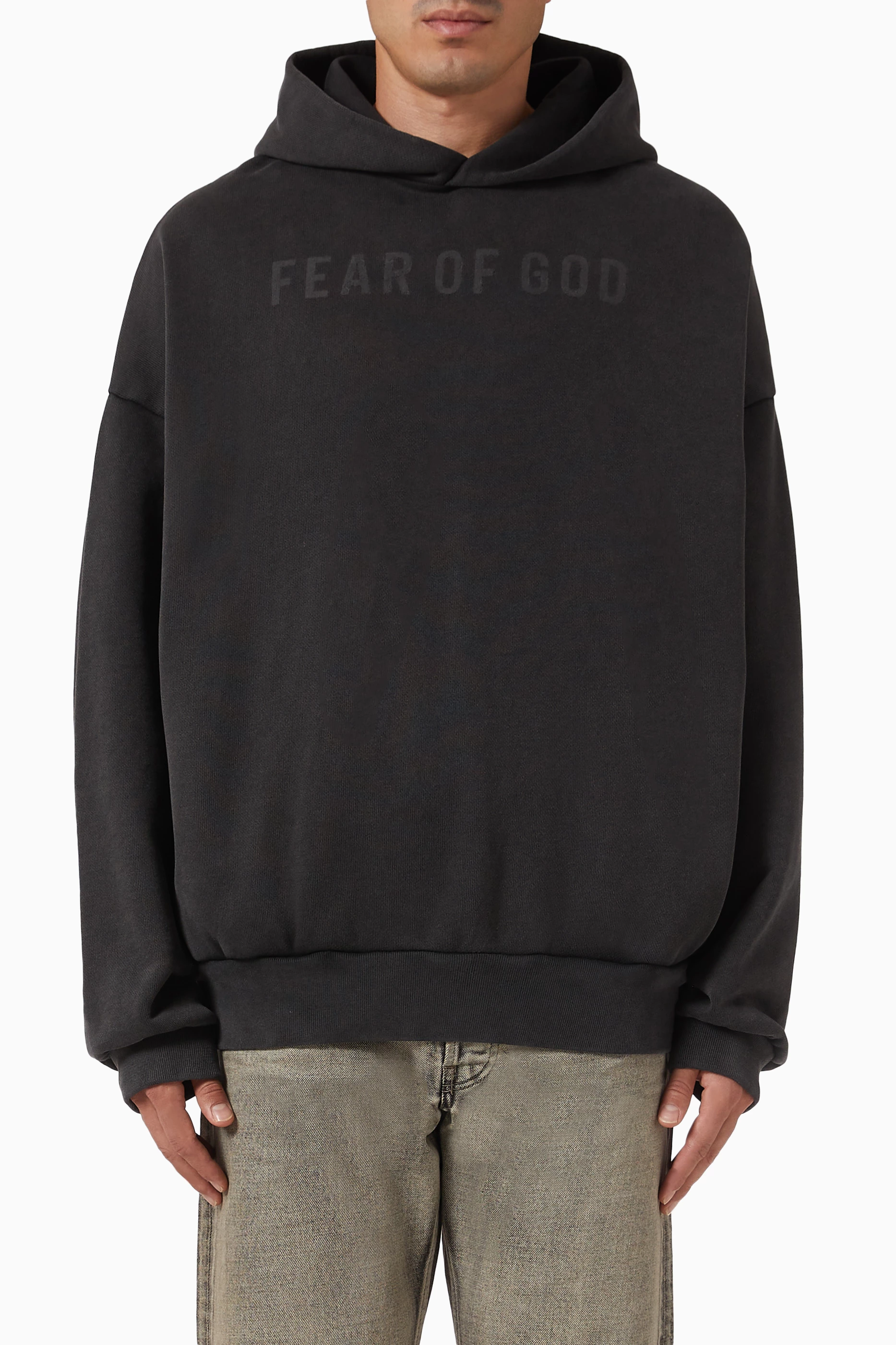 Fear of god logo hoodie best sale