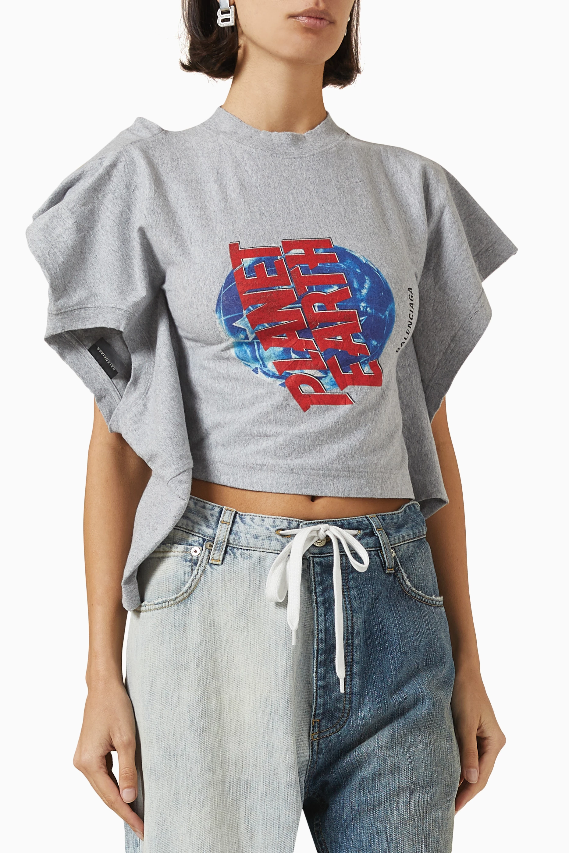 Buy Balenciaga Grey Planet Earth Twisting T-shirt For Women