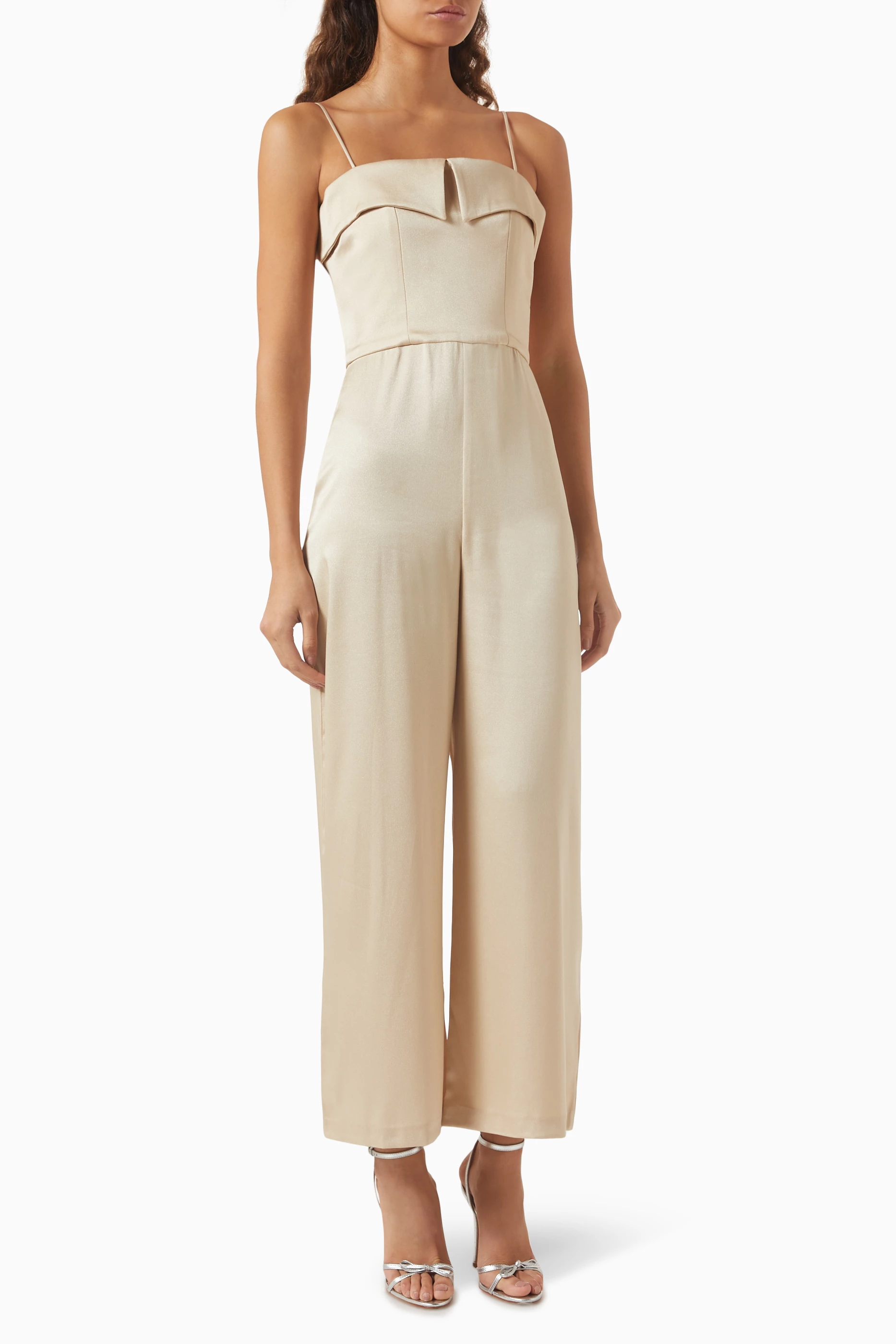 Buy MOOEi Neutral Jade Cape Jumpsuit in Crepe Lace For Women
