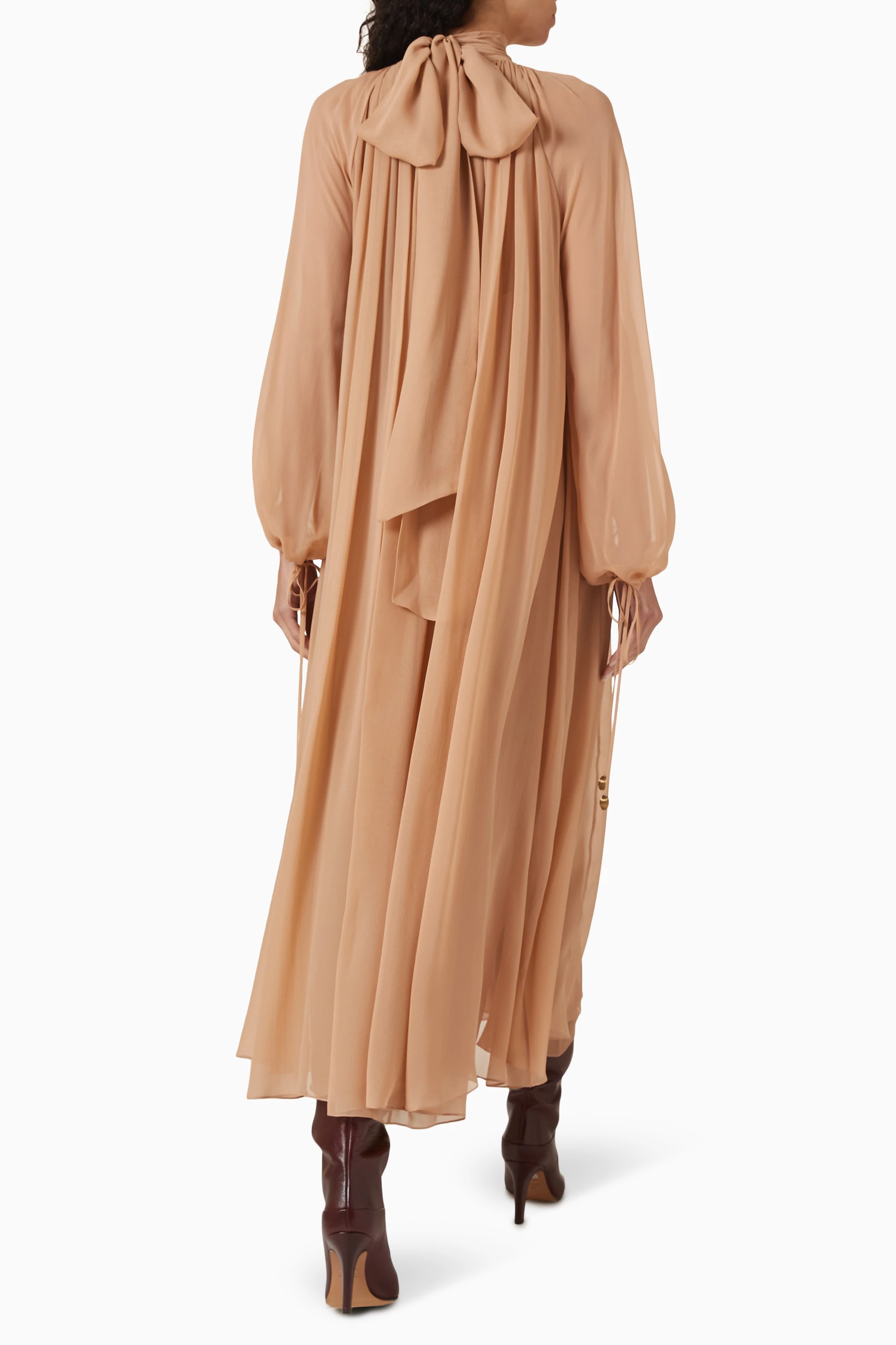 Buy Chlo Brown Tie-neck Maxi Dress in Silk Chiffon For Women Online |  Ounass Saudi