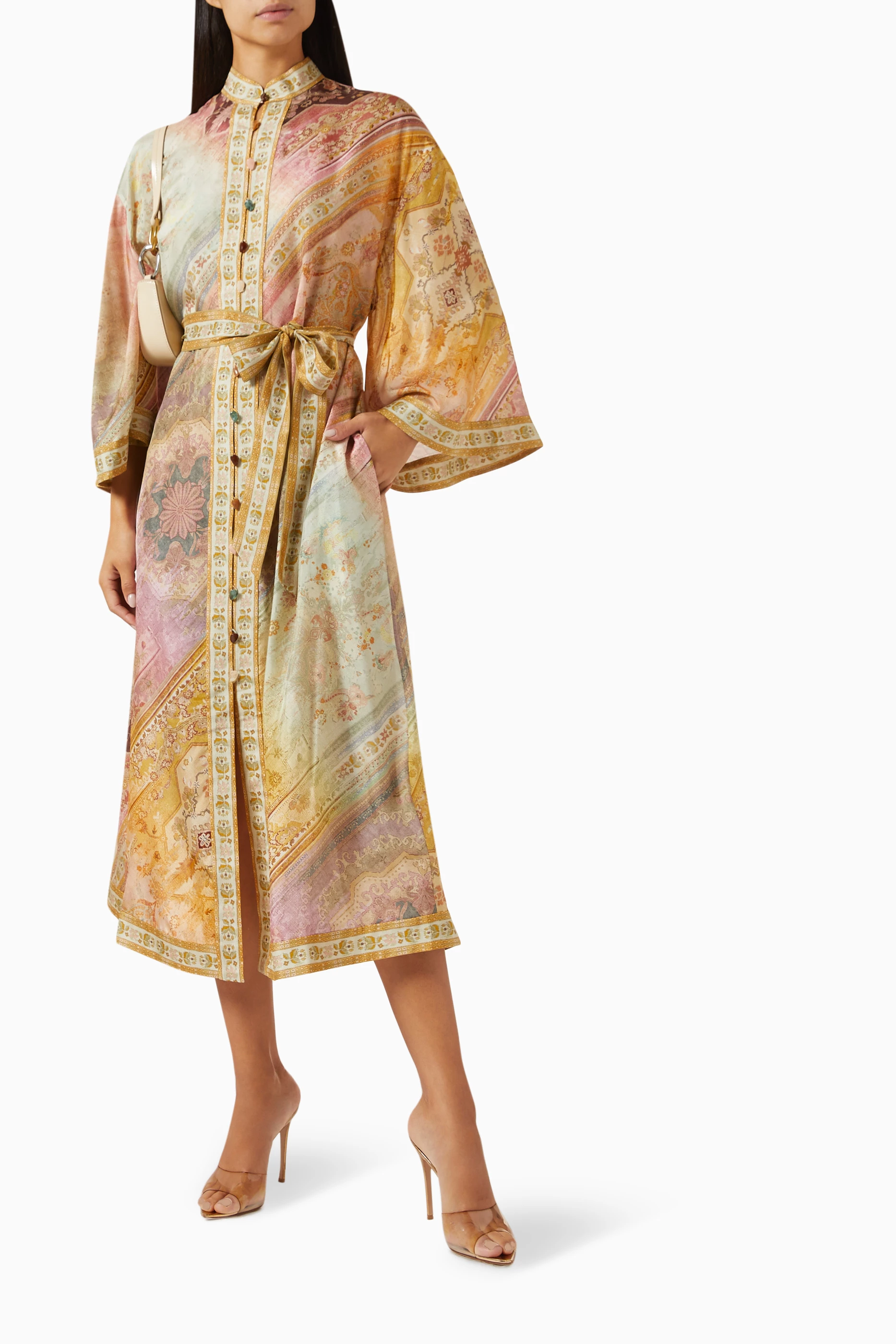 white occasion midi dress Early Evening Midi Dress - White, Pink, Orange, Green and Blue, Large | Hazel and Olive