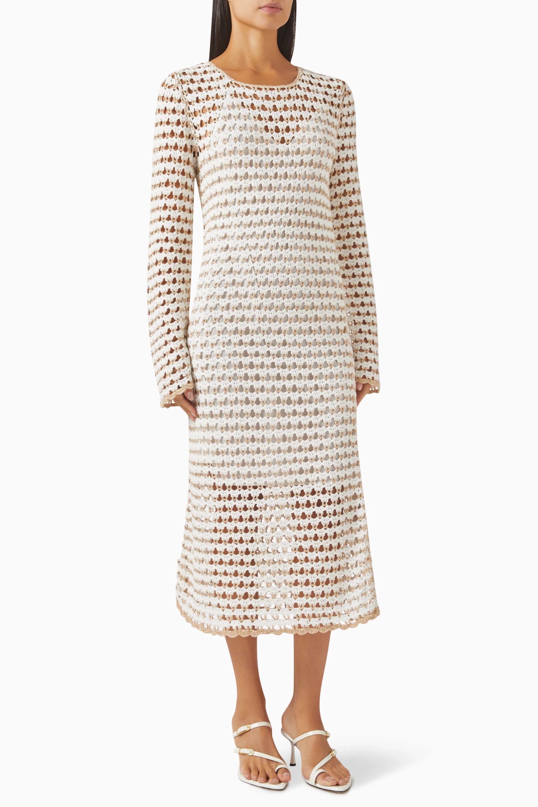 【Zimmermann】Tallow llic crocheted cotton-blend midi ZIMMERMANN Tallow metallic crocheted cotton-blend midi dress