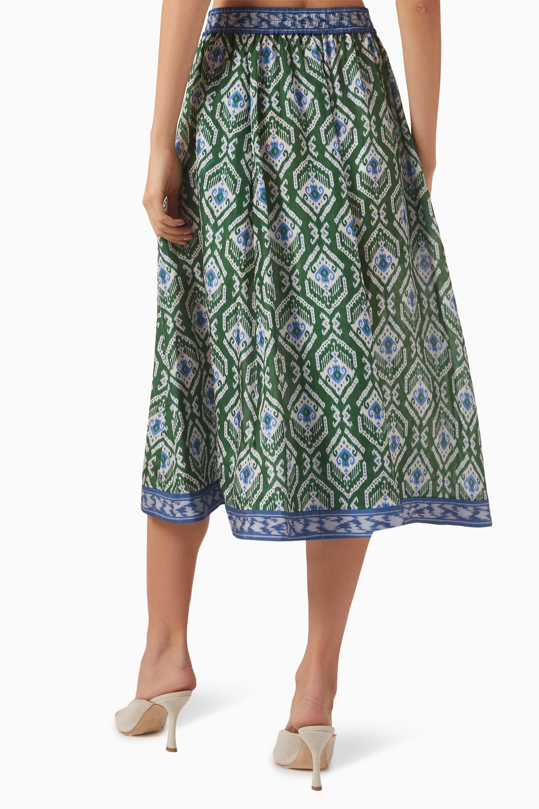 Buy Zimmermann Green Wylie Swing Midi Skirt in Silk For