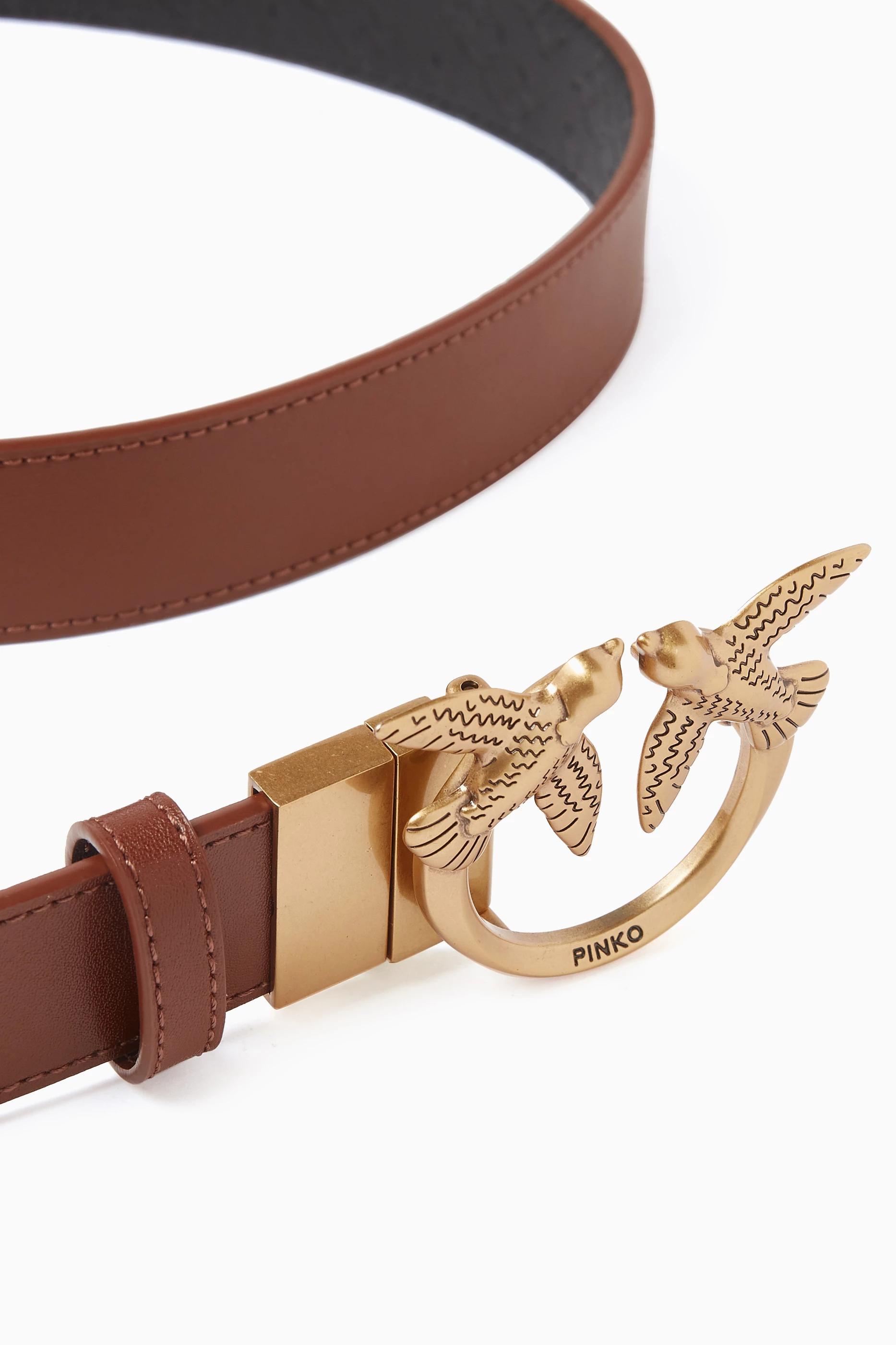 【関税&送料込】Pinko Belts Brown Double-face belt with Love Birds buckle, 3 cm PINKO → Shop