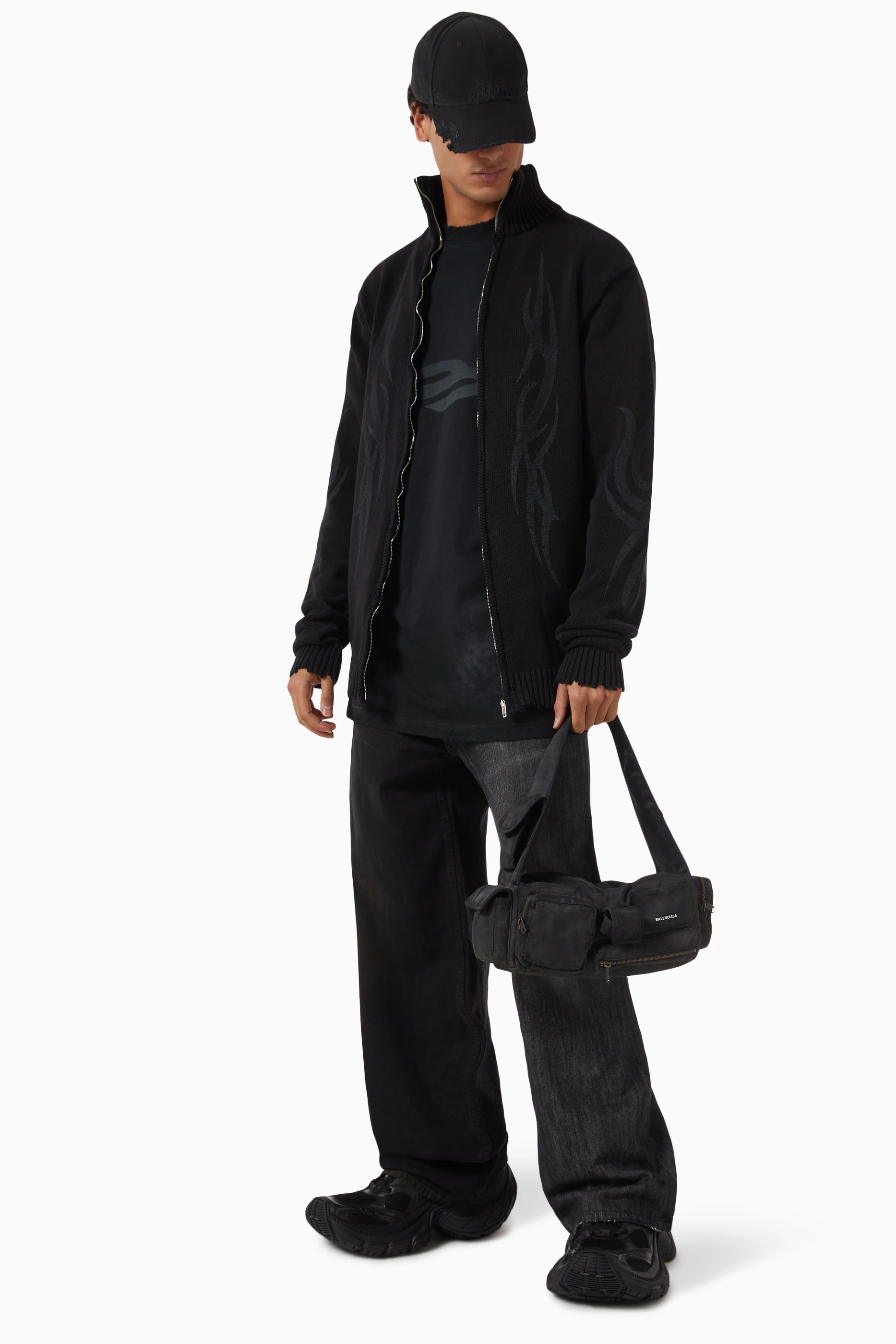 Buy Balenciaga Black Y2K Zip-up Cardigan in Cotton-knit For Men