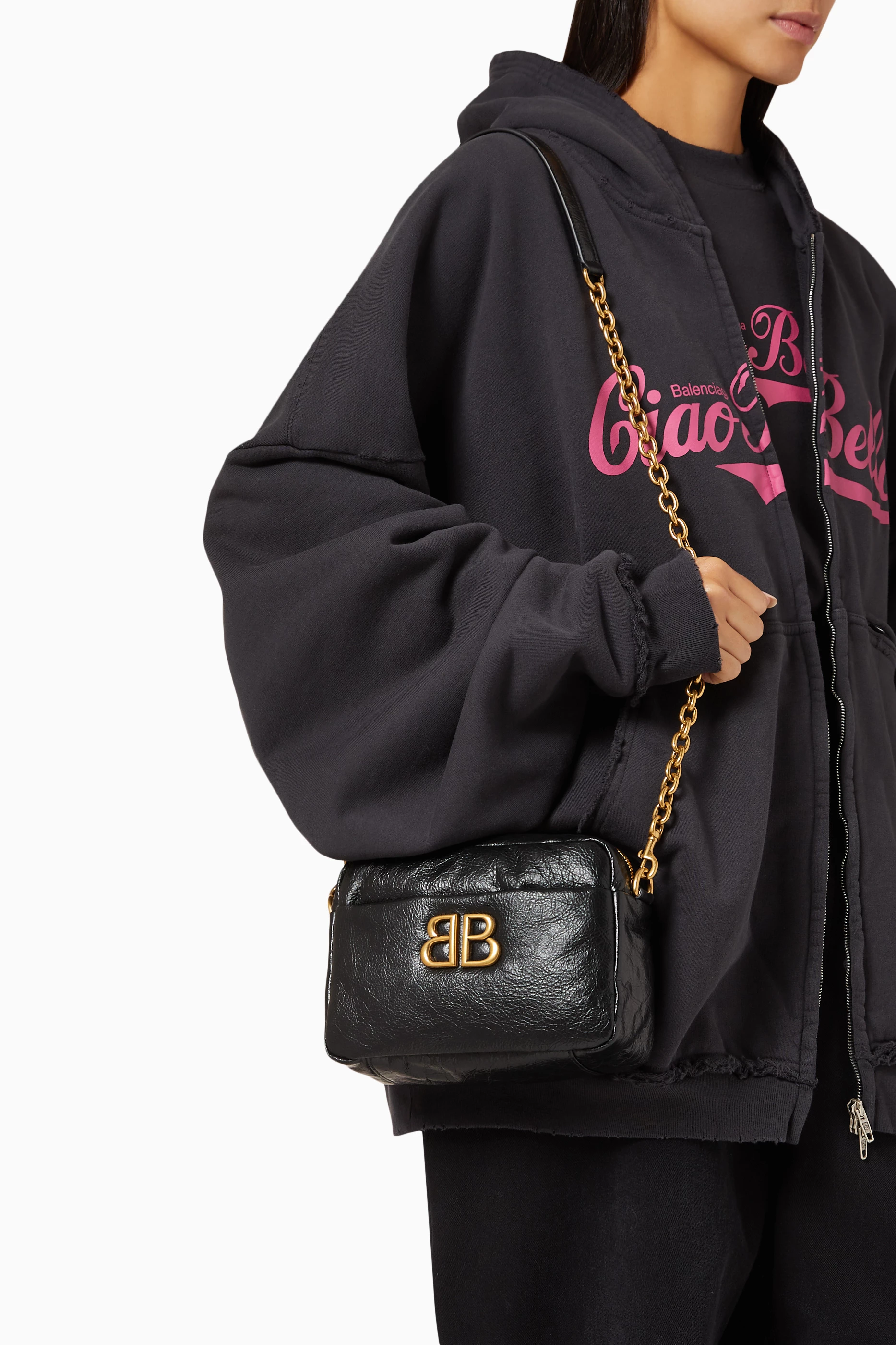 【24AW NEW】BALENCIAGA_women / MONACO XS カメラバッグ /Black Monaco XS leather camera bag in black - Balenciaga | Mytheresa