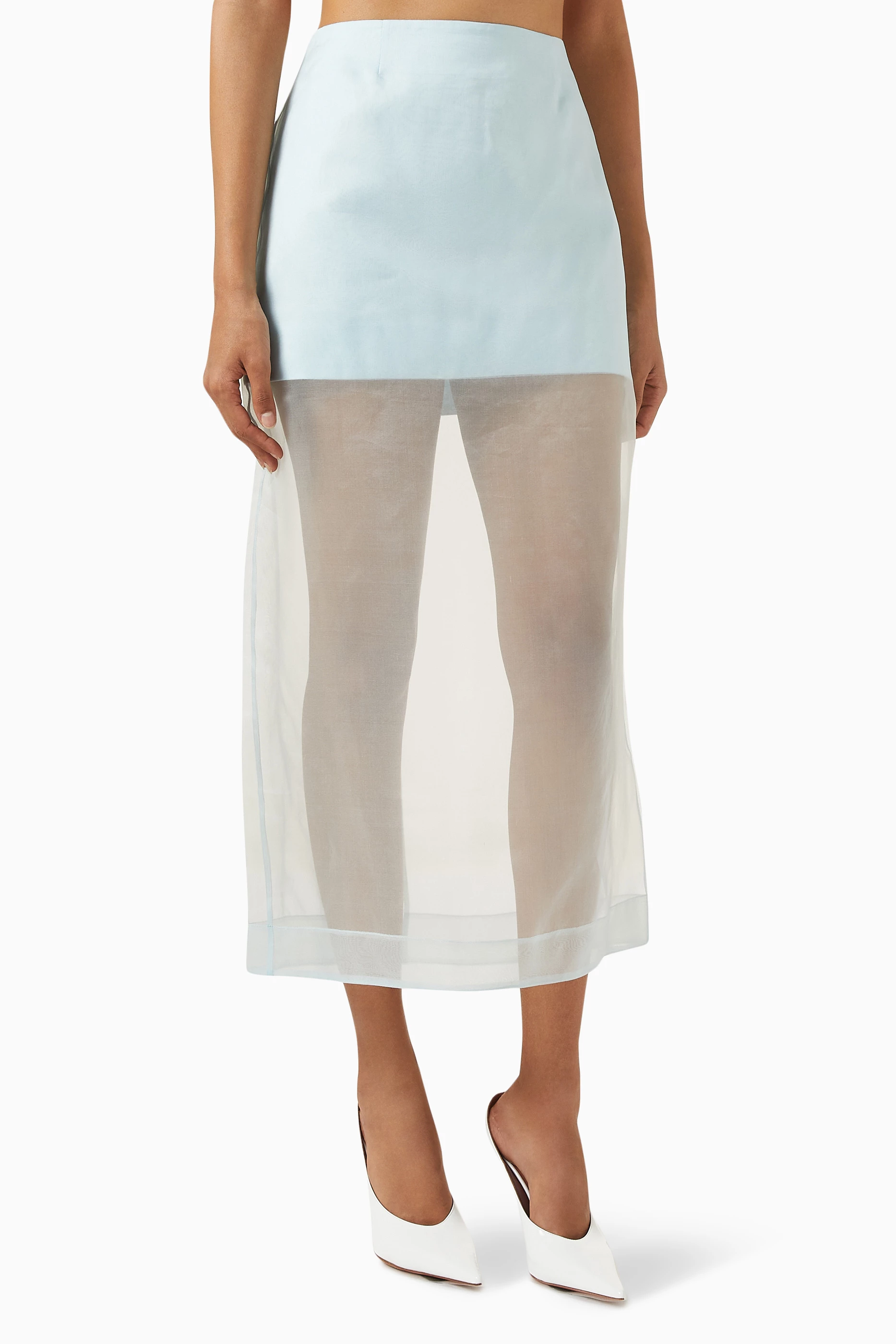 Buy Zimmermann Blue Crush Layered Pencil Skirt in Silk