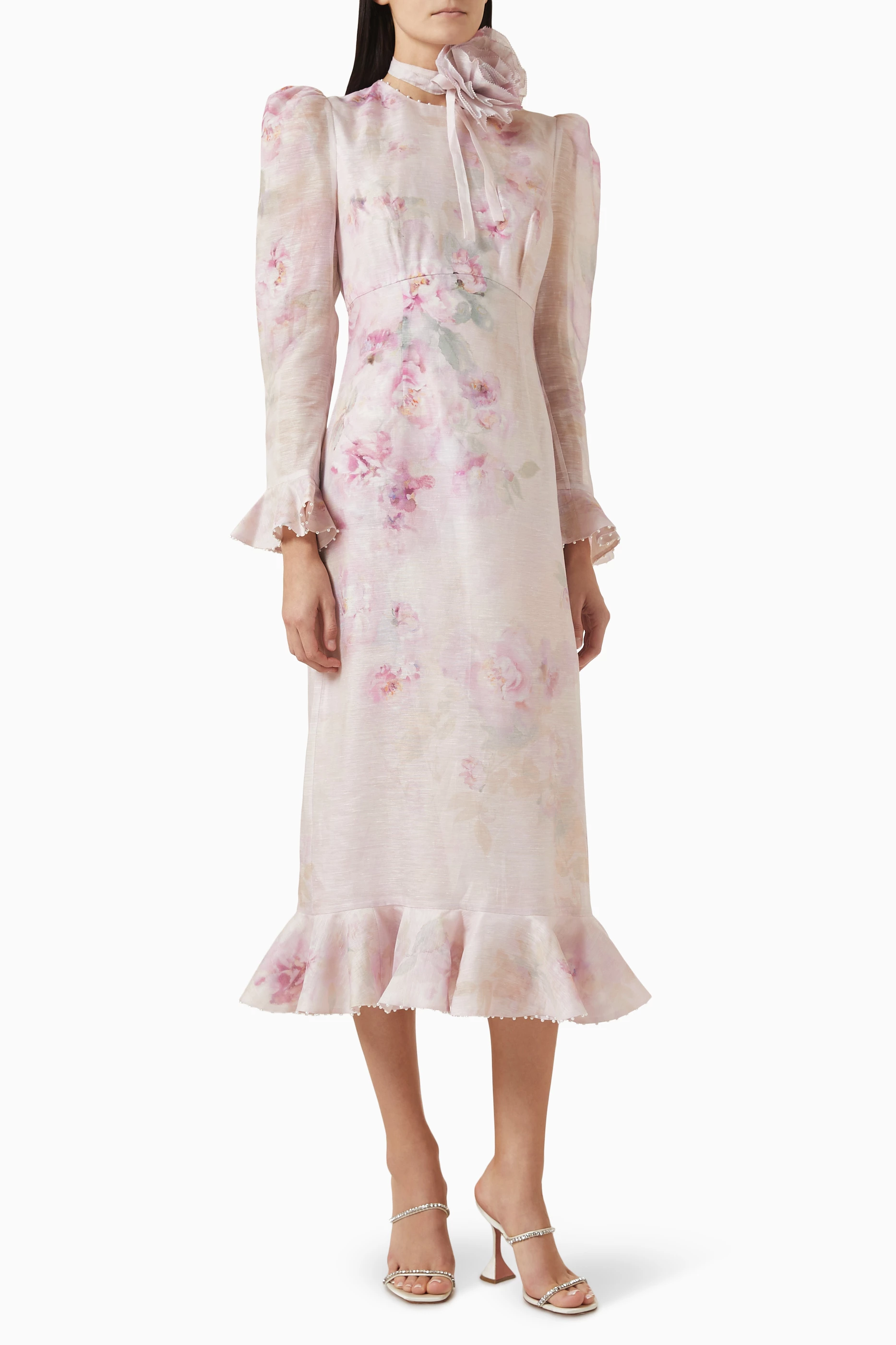 オールインワン・サロペット Zimmermann 'Crush' Pink Linen Dress ZIMMERMANN Linen dress CRUSH with frills in pink/ fuchsia/ green