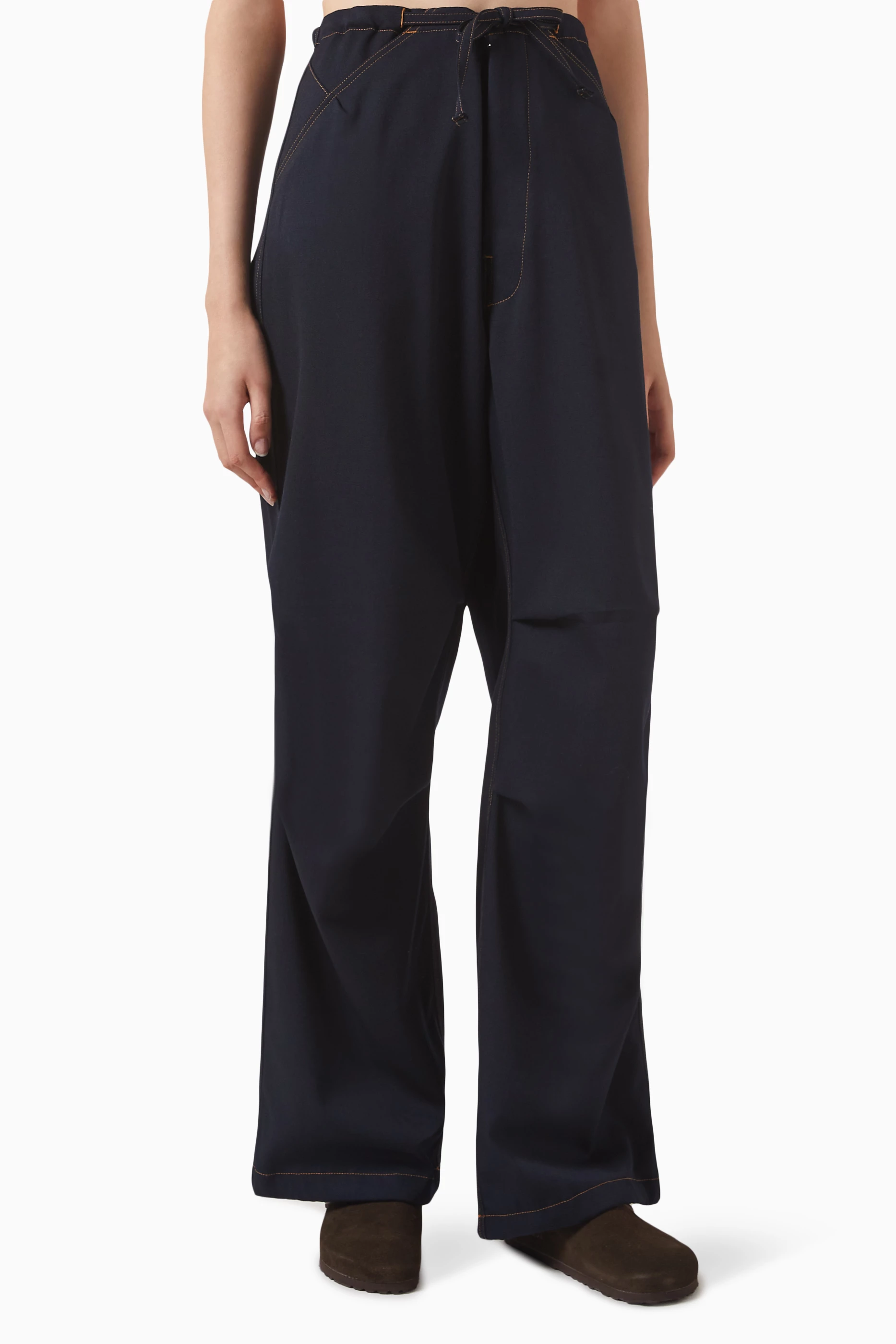 【関税込み】DARKPARK DAISY WOOL PANTS Navy Daisy Light Wool Pants by DARKPARK on Sale