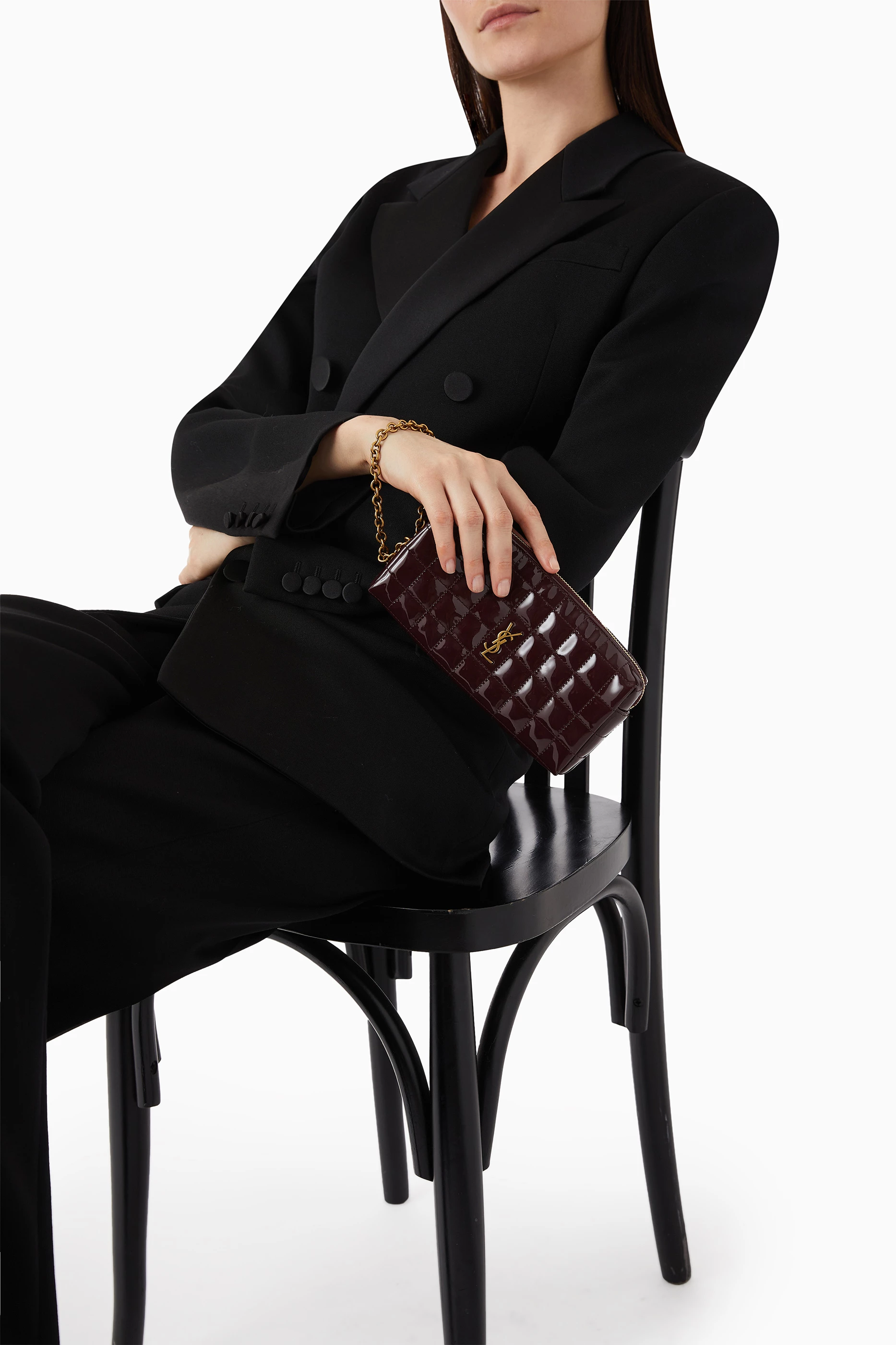 Buy SAINT LAURENT Burgundy Cassandre Matelassé Carré Pouch
