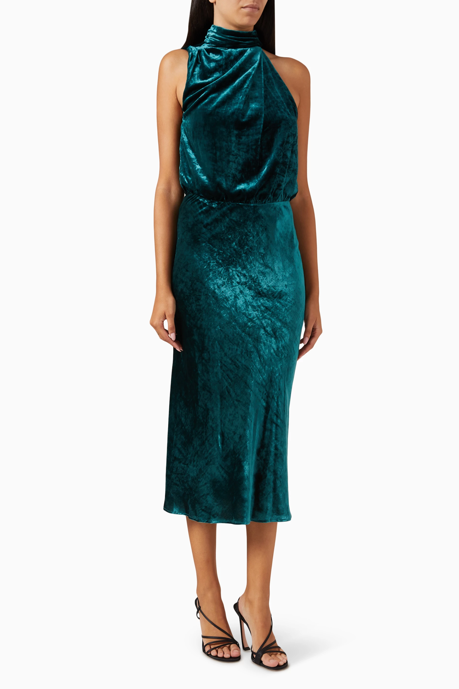 pinko velvet dress Buy PINKO Green Marciac Draped Midi Dress in Velvet For Women Online