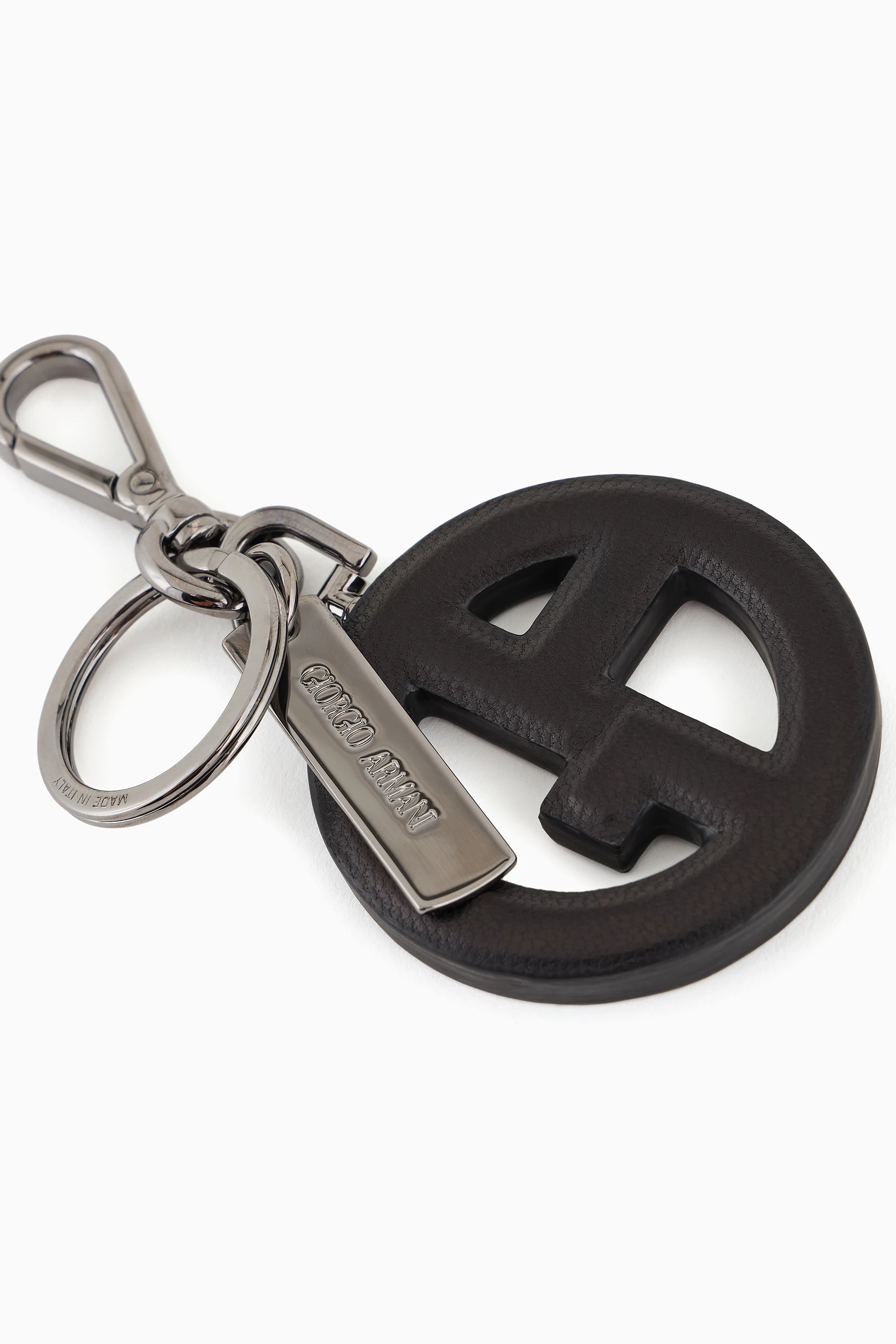 Buy Giorgio Armani Grey Logo Keyring in Nappa Leather For Men