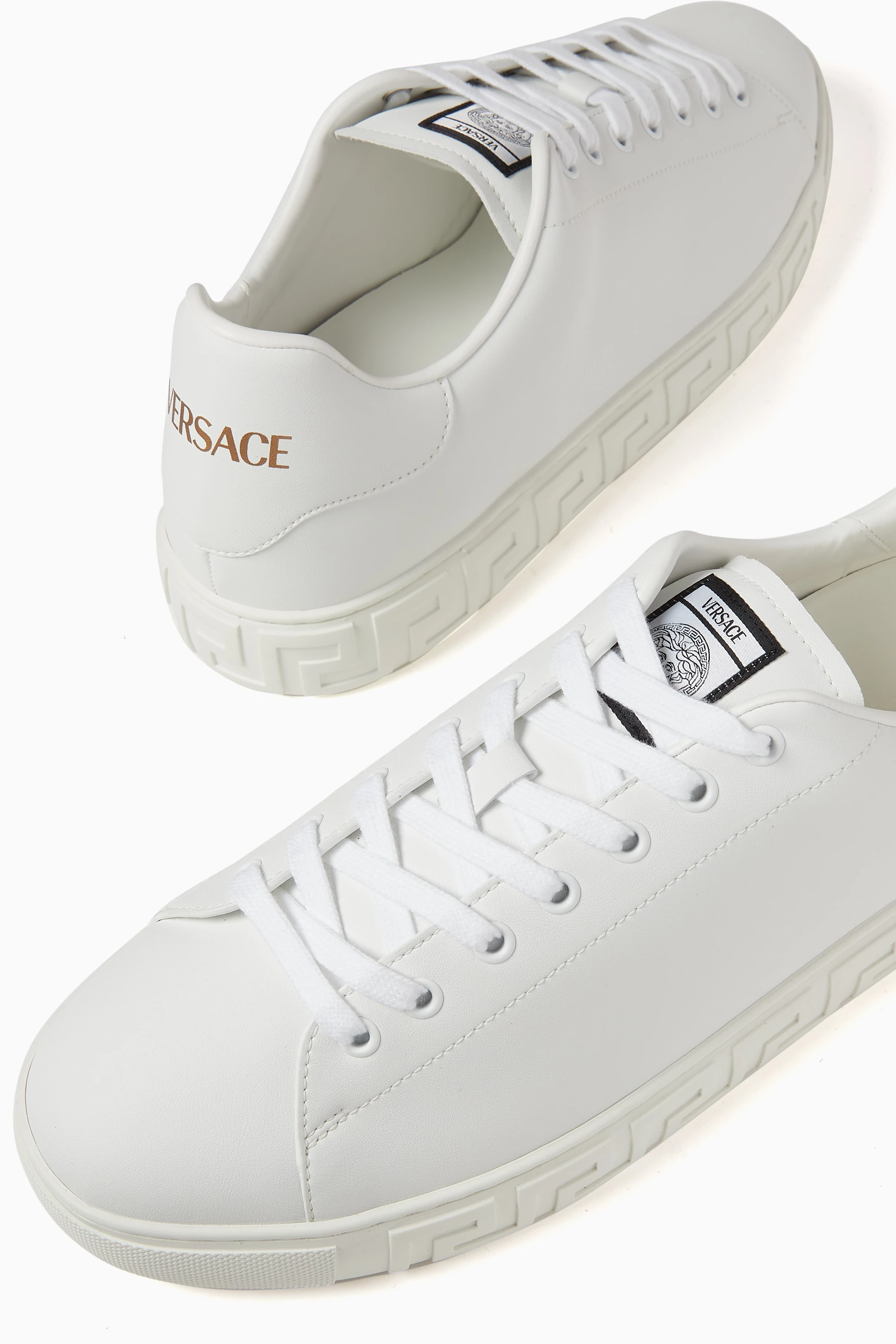 Buy Versace White Greca Sneakers in Leather For Men Online