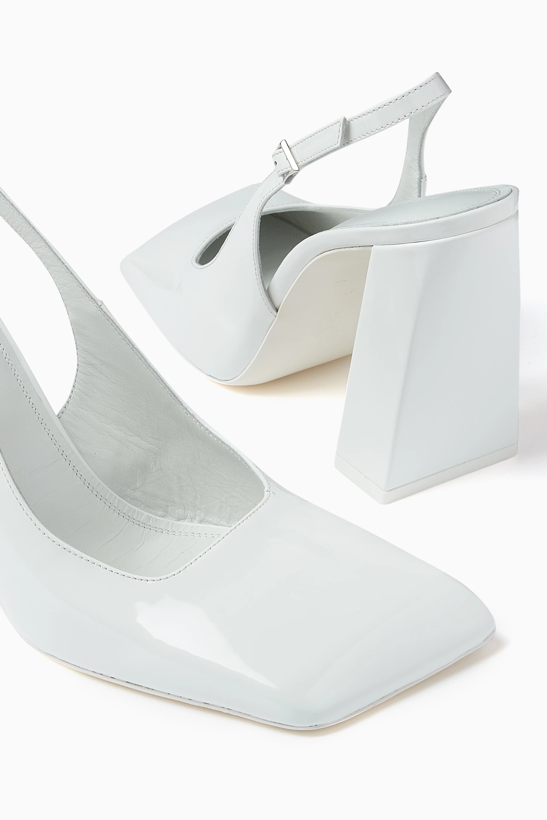 Buy Amina Muaddi White Charlotte 95 Slingback Pumps in