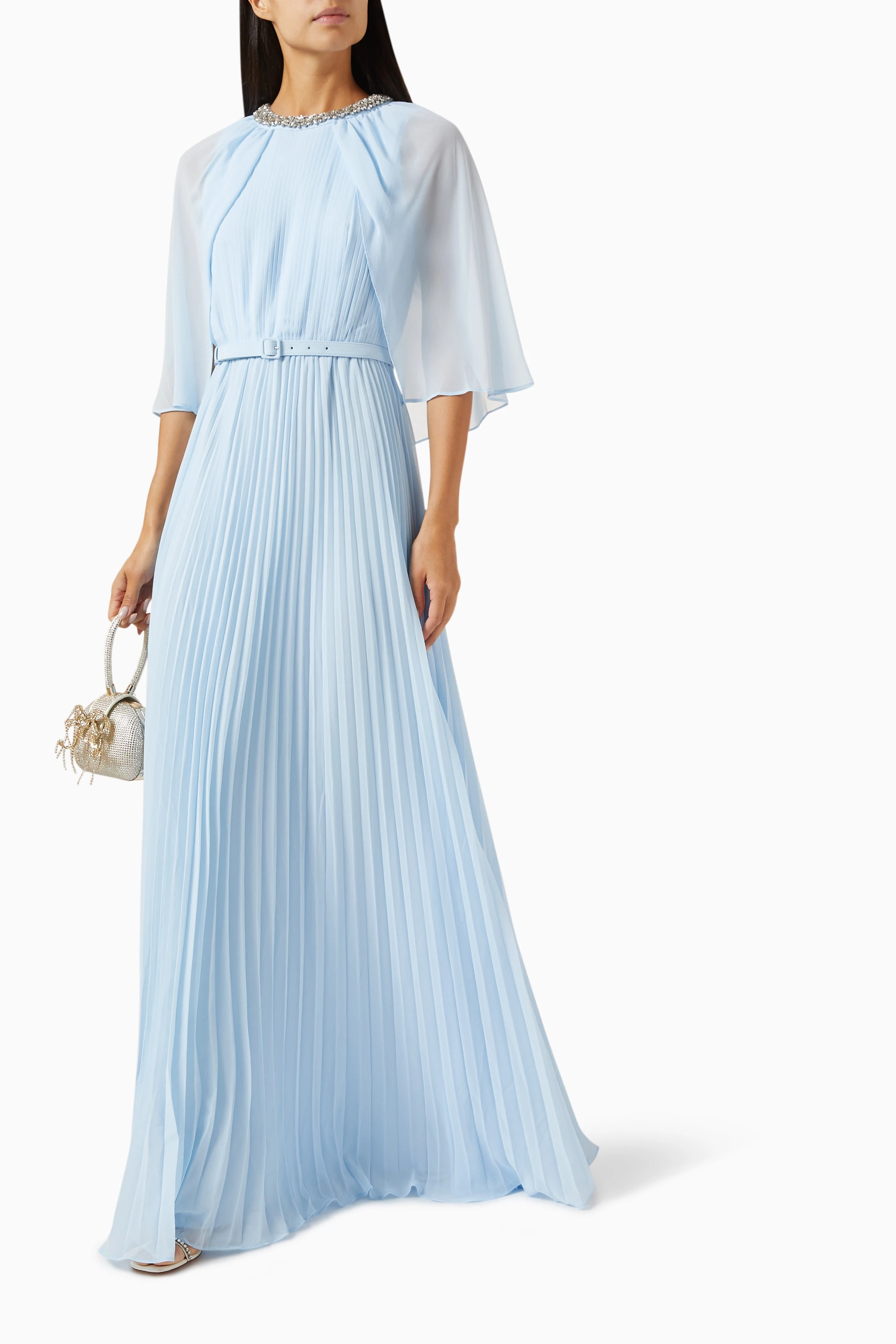 Buy Self-Portrait Blue Cape Belted Maxi Dress in Chiffon For Women Online |  Ounass Saudi