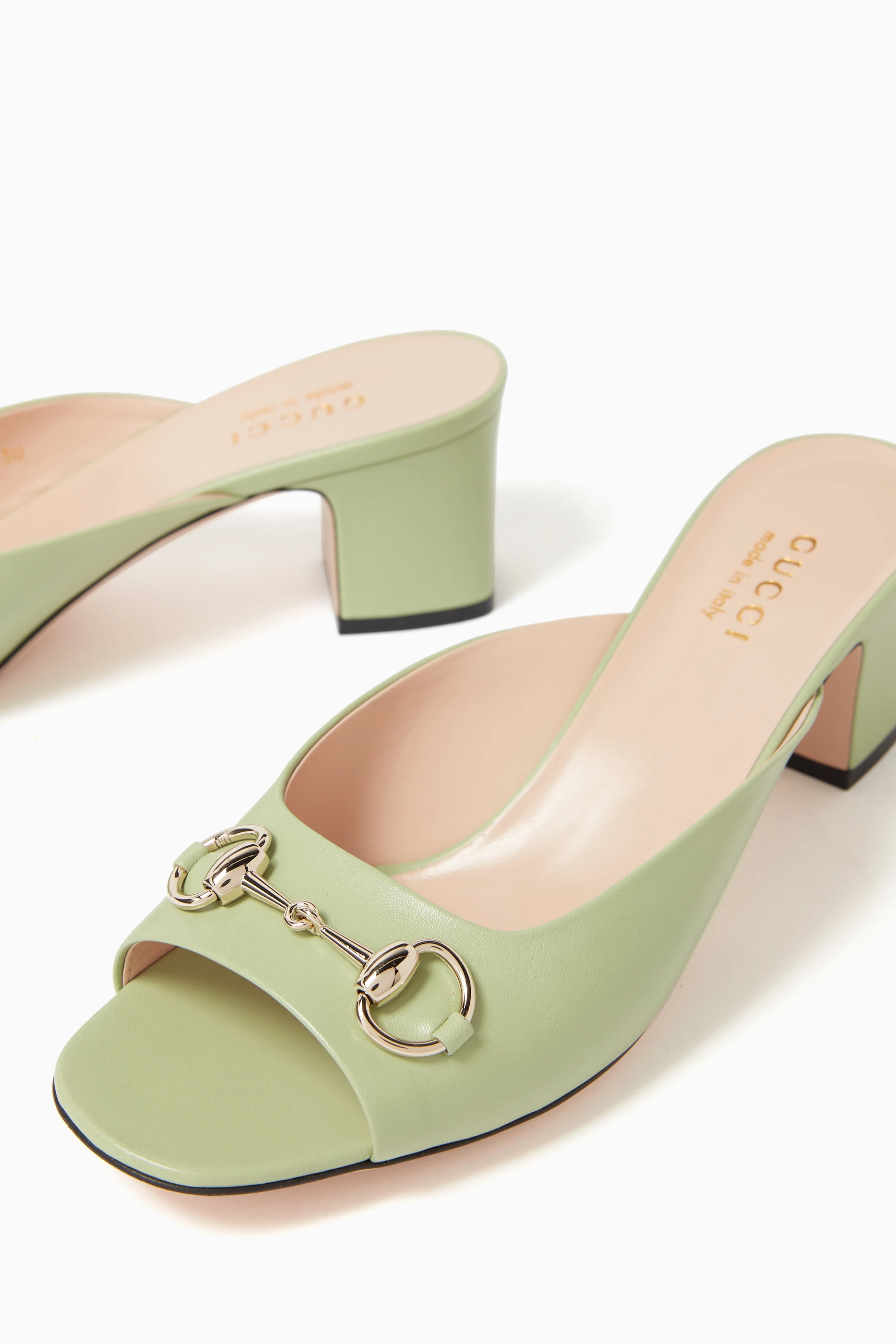 Buy Gucci Green 55 Horsebit Mule Sandals in Leather For Women