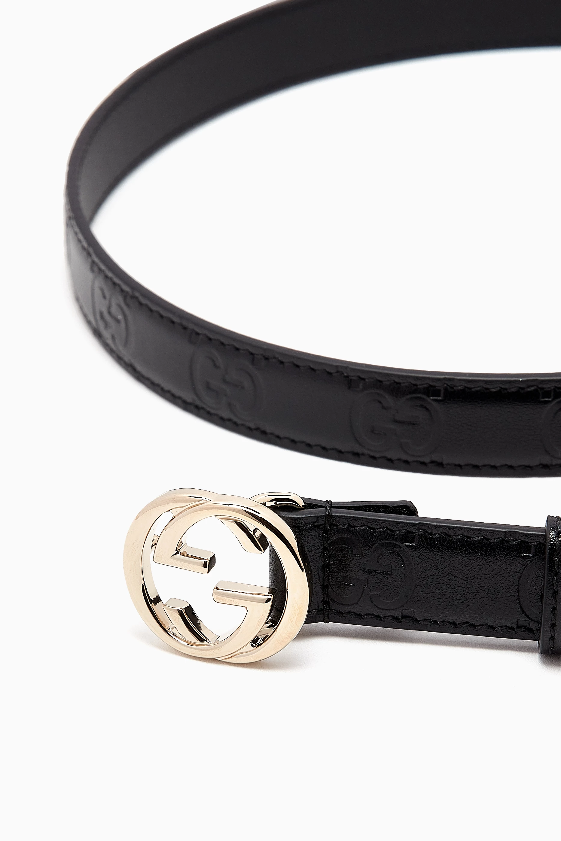 Buy Gucci Black Interlocking G Buckle Belt in Embossed Leather For Women Online Ounass Saudi