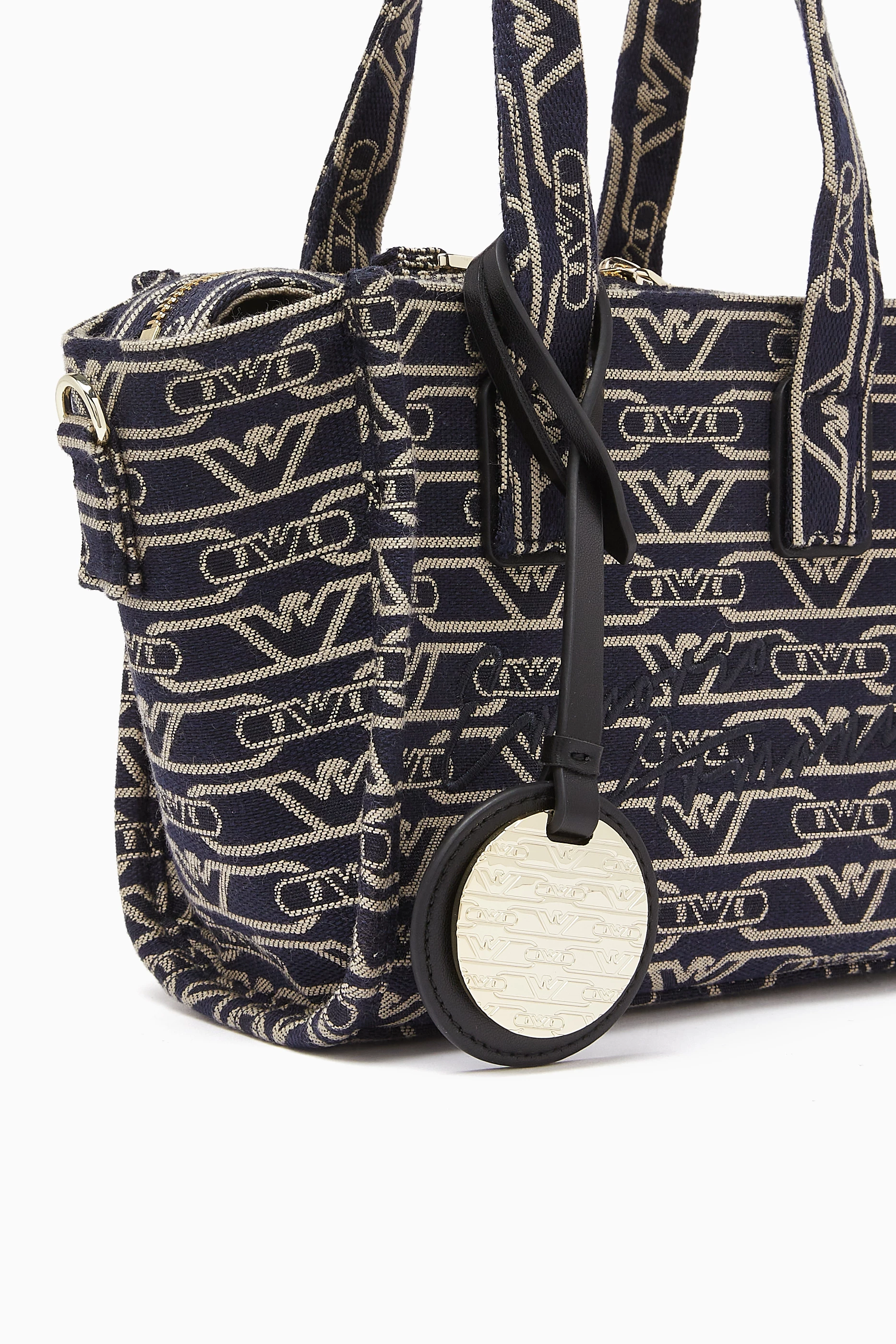 【関税・送料込み】Emporio Armani Monogram Blue Ecru Mini Bag Small MyEA shopper bag with deer print | Emporio Armani