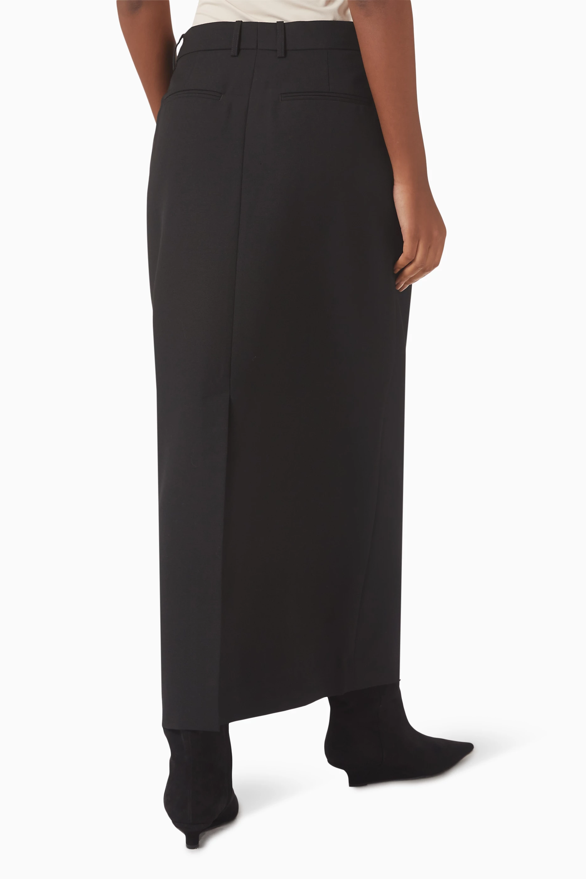 Buy Toteme Black Low-waist Straight Maxi Skirt in Wool-blend