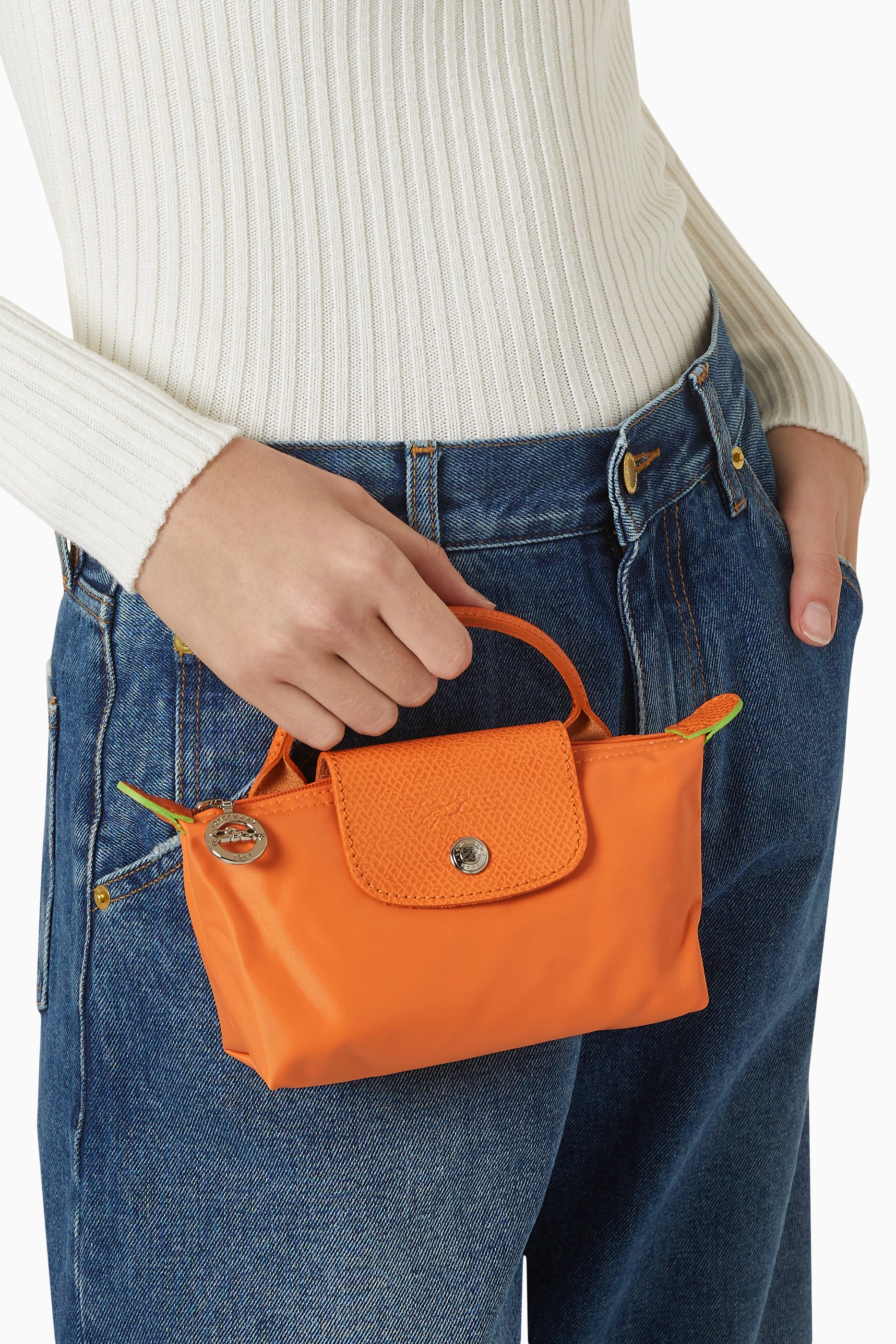 Buy Longchamp Orange Mini Le Pliage Pouch Bag in Canvas For Women