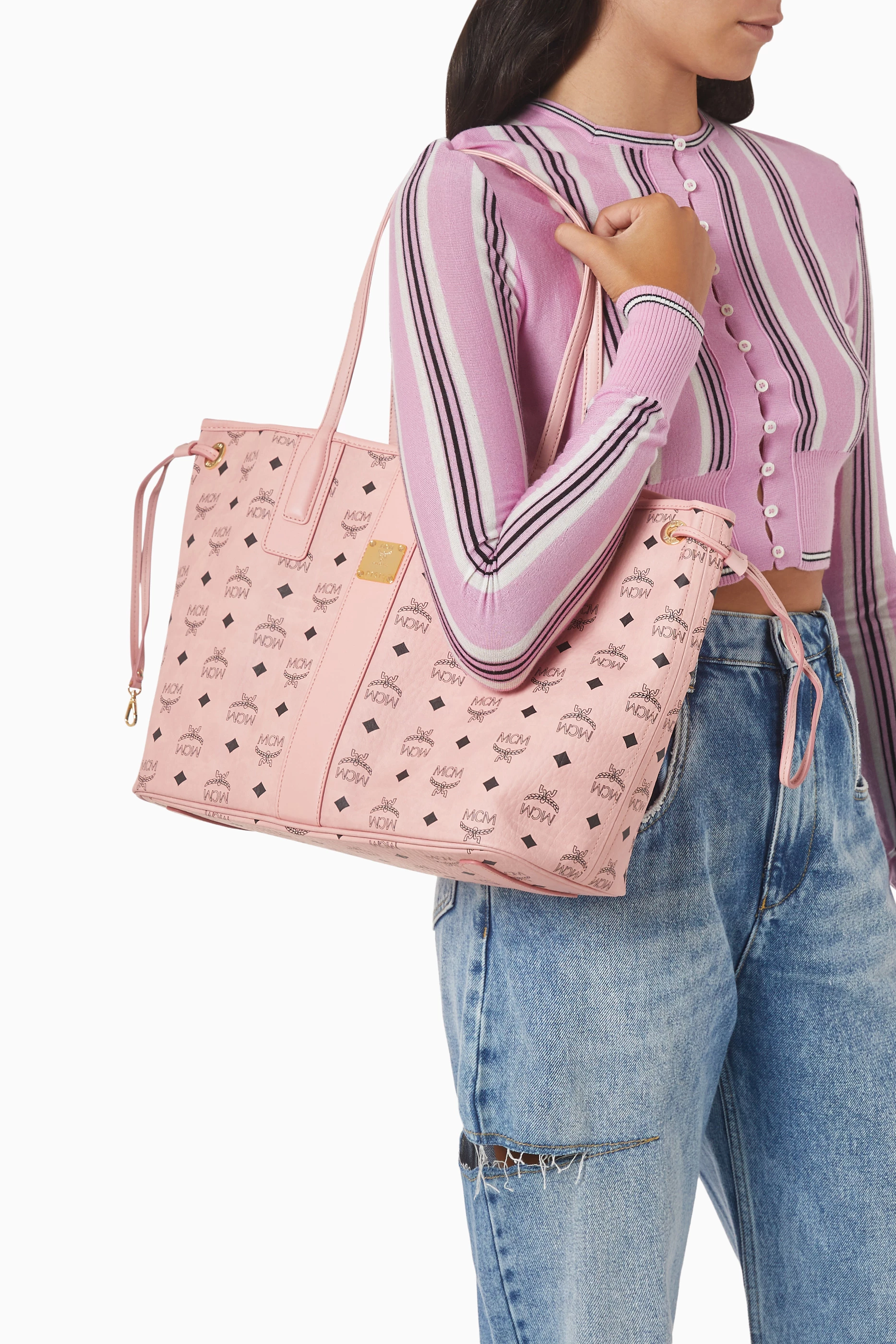 Buy MCM Pink Reversible Liz Shopper Bag in Visetos For Women